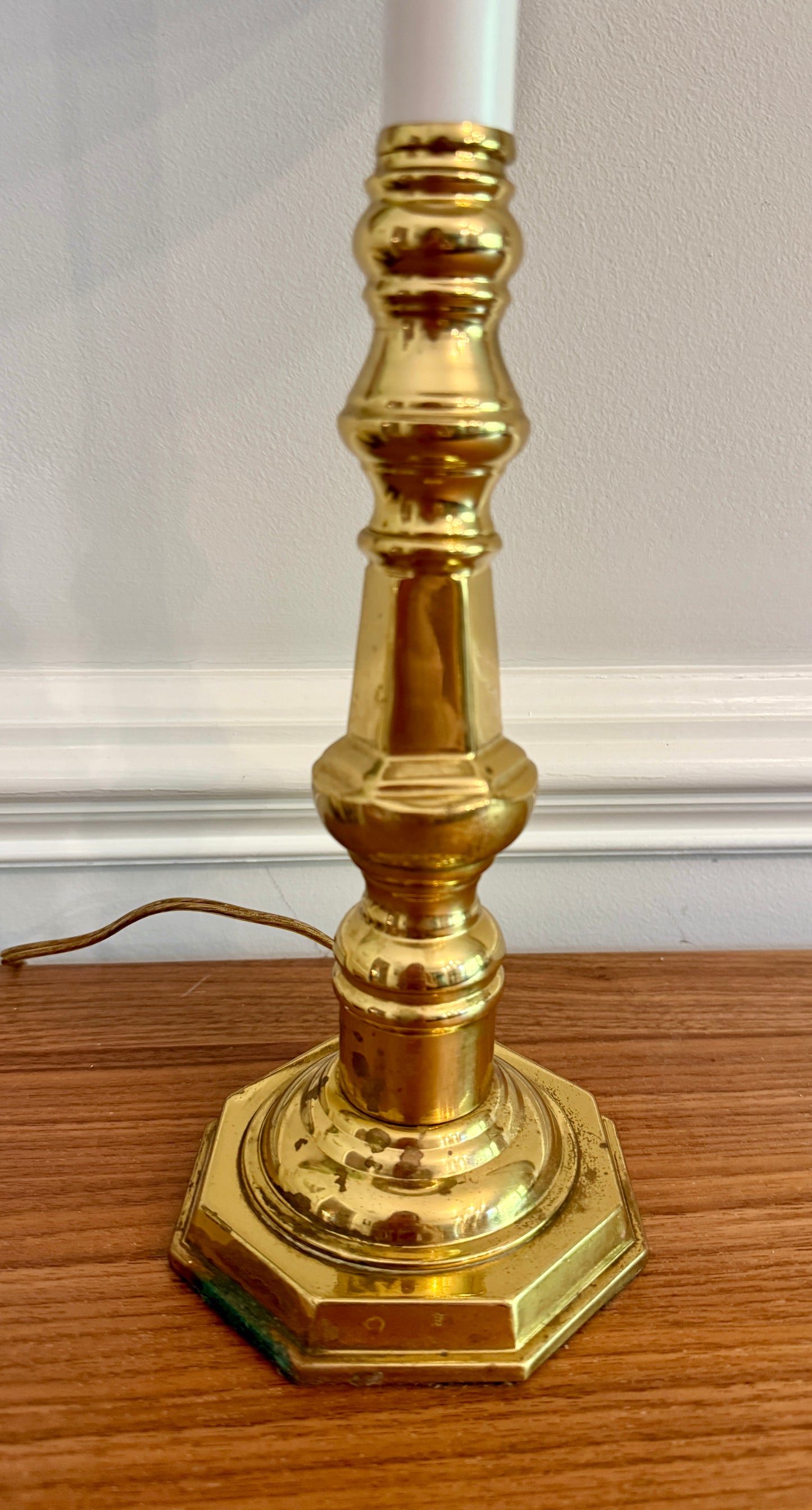 Vintage Brass Candlestick Table Lamp with Drum Shade