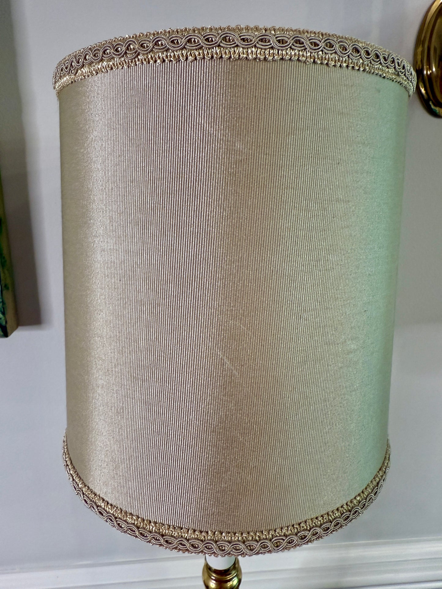 Vintage Brass Candlestick Table Lamp with Drum Shade
