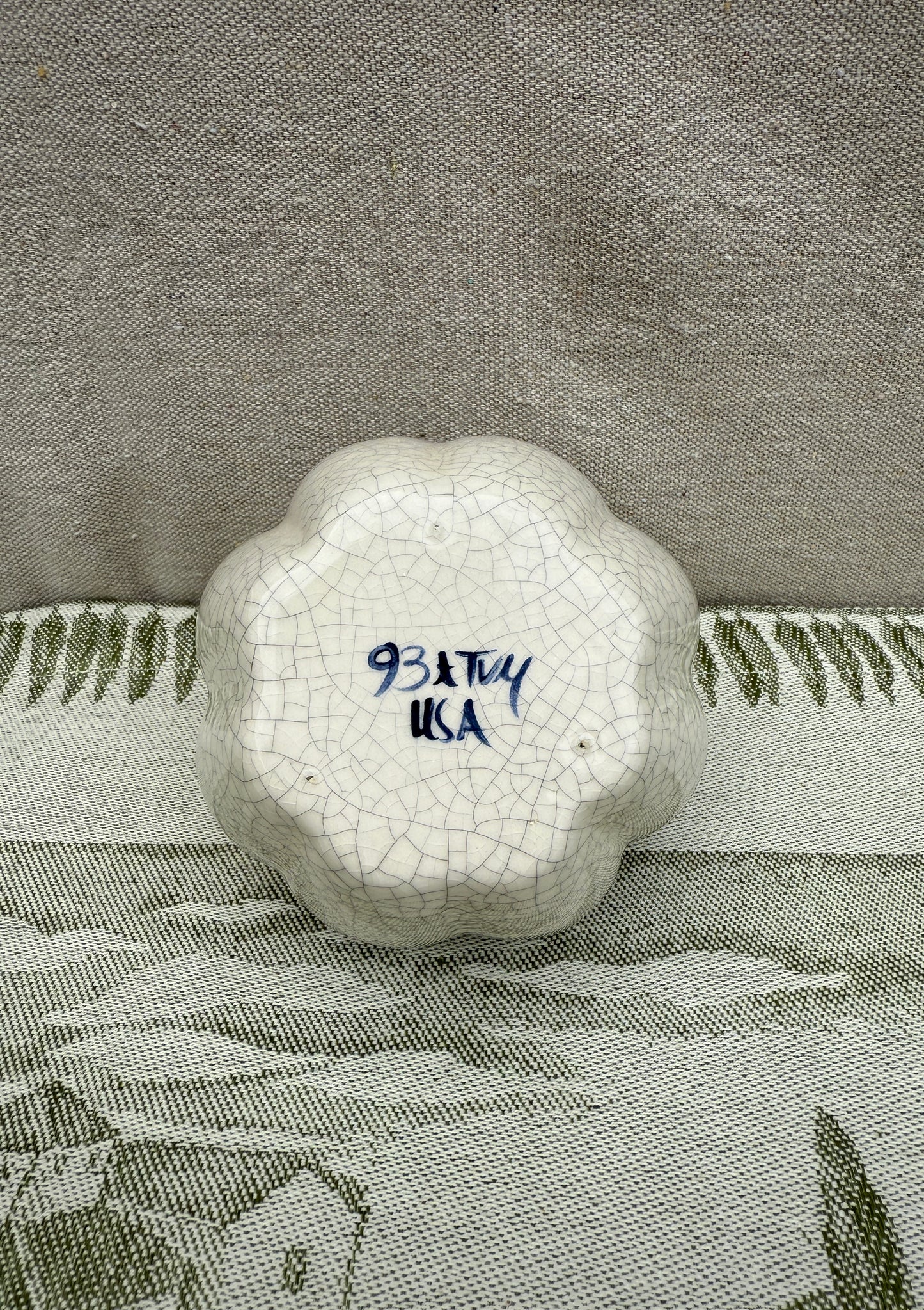 Vintage Dedham Pottery Vase - Blue and White Hand-Painted Rabbit Border