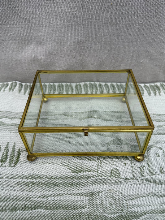 Vintage brass and leaded glass display box