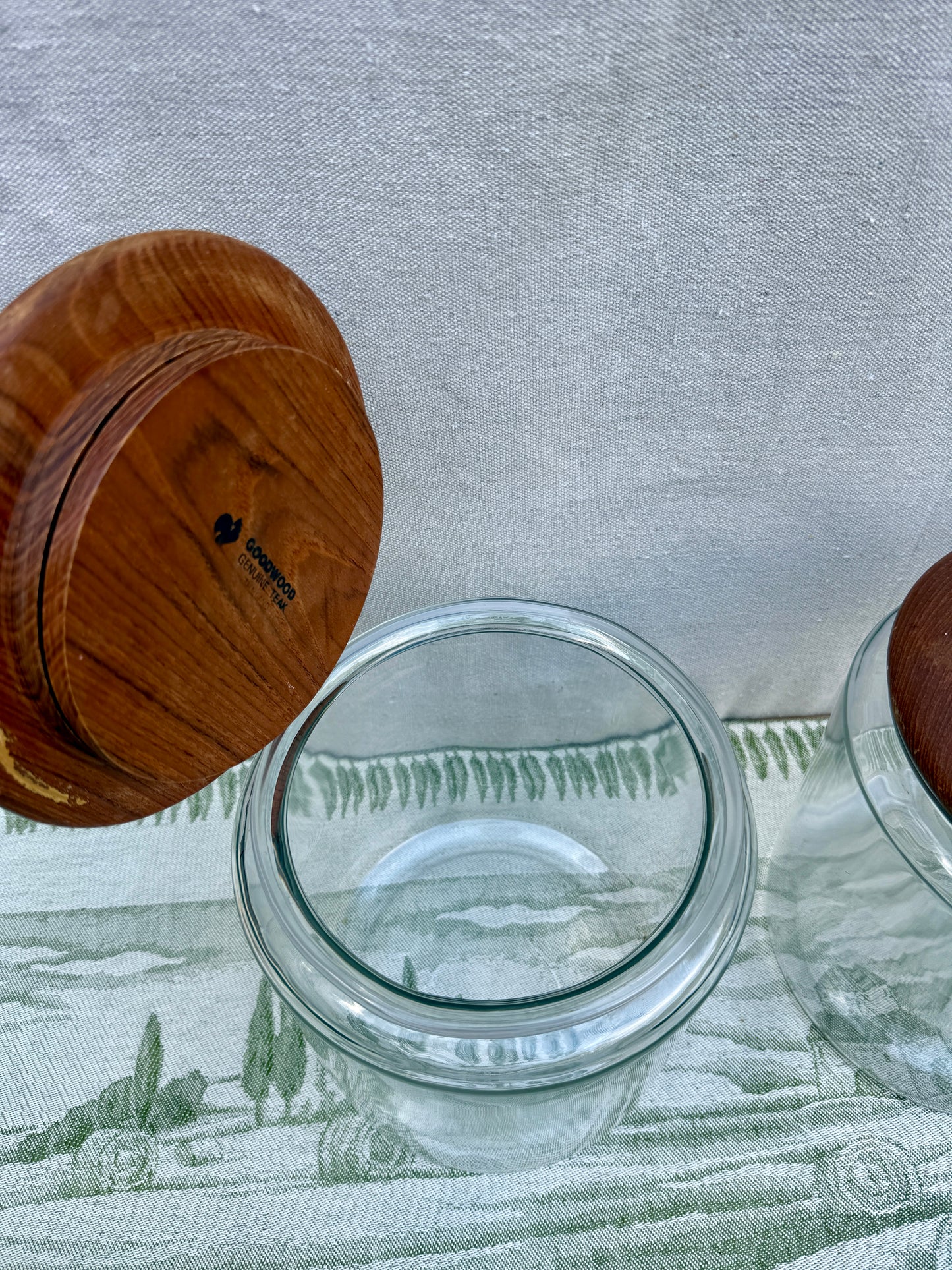 Vintage Goodwood Teak Glass Storage Jar with Wooden Lid - Thailand (sold individually)
