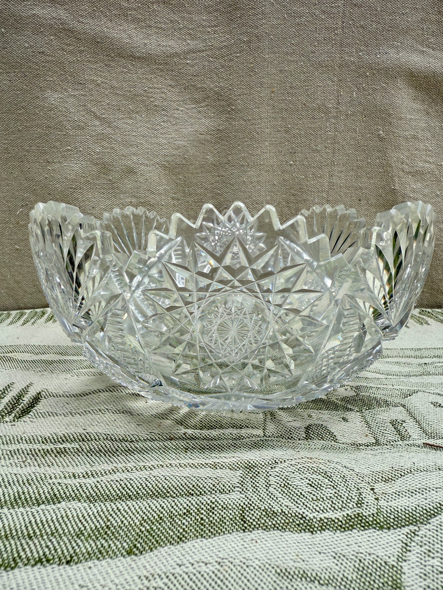 Vintage Cut Crystal Sawtooth Edge Bowl