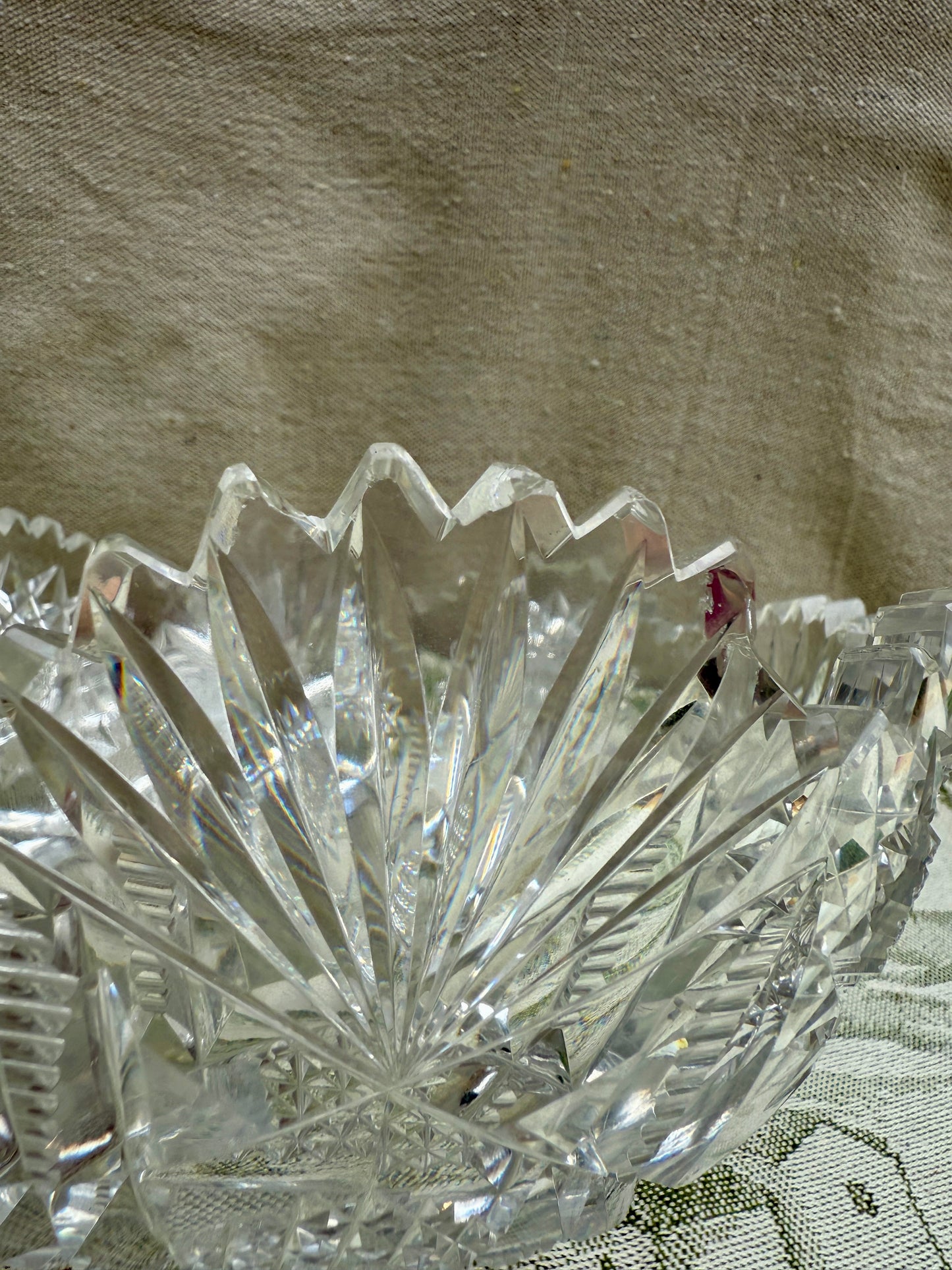Vintage Cut Crystal Sawtooth Edge Bowl