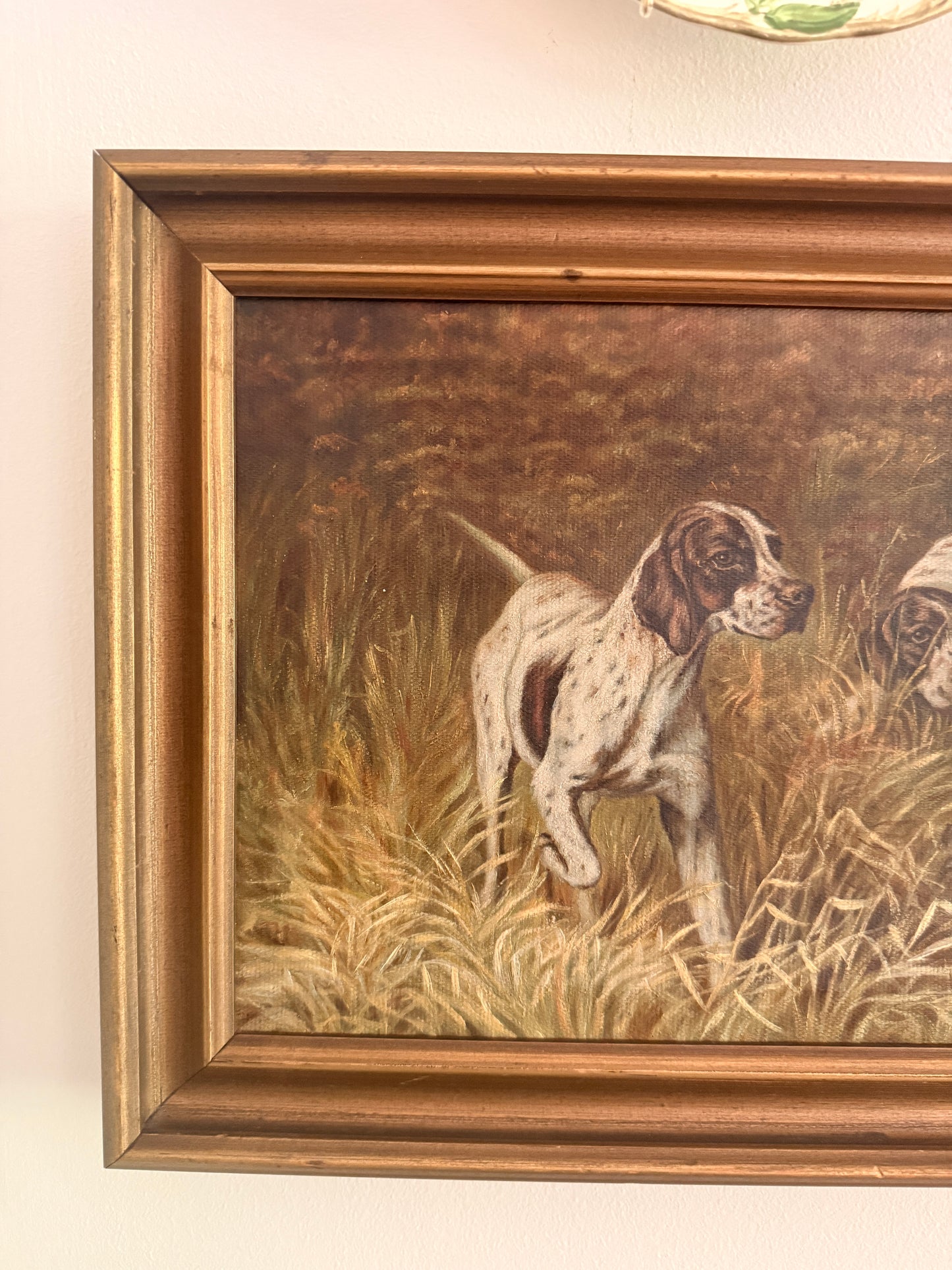 Antique English Pointer hunting dogs, oil on canvas