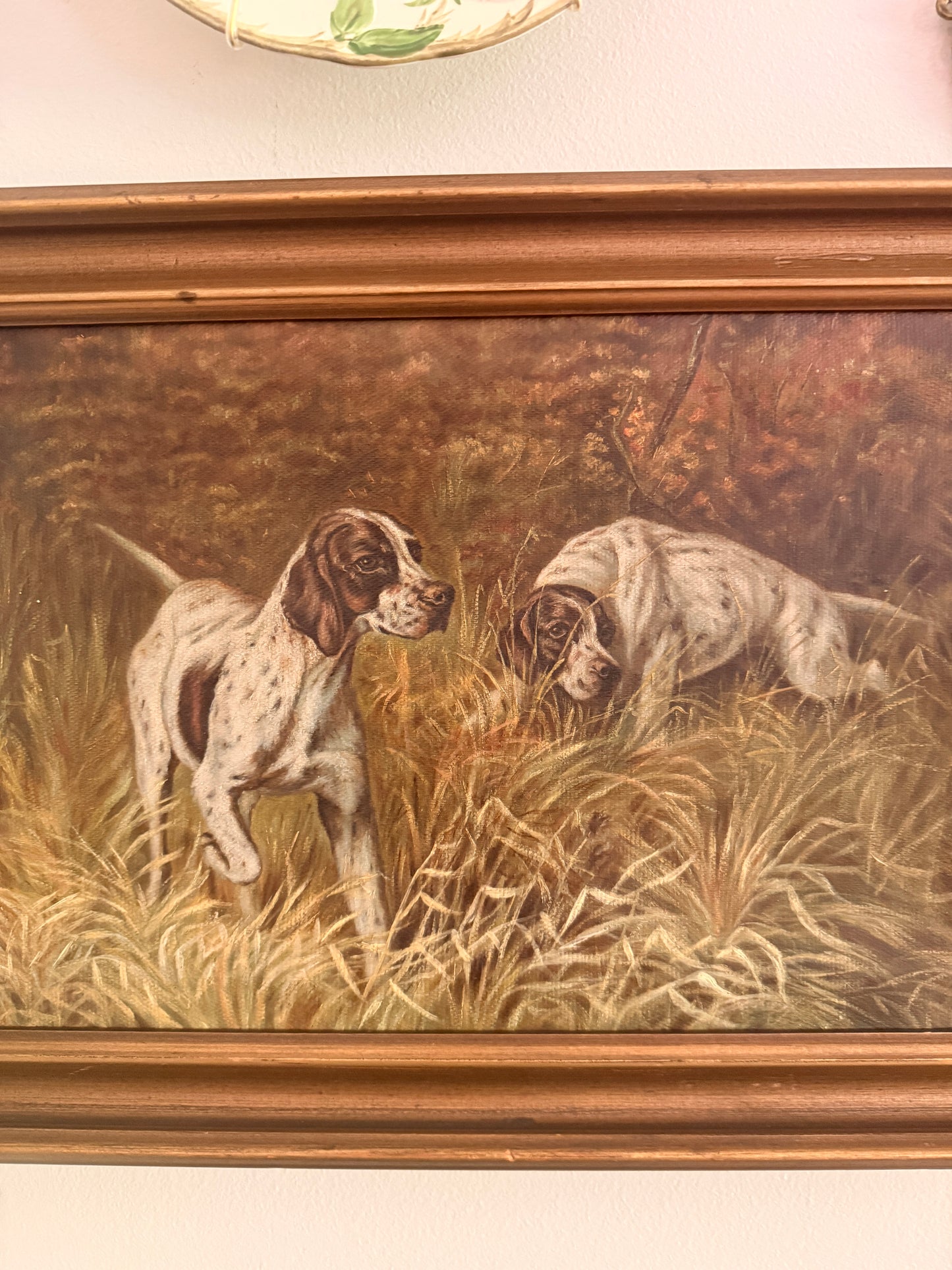 Antique English Pointer hunting dogs, oil on canvas
