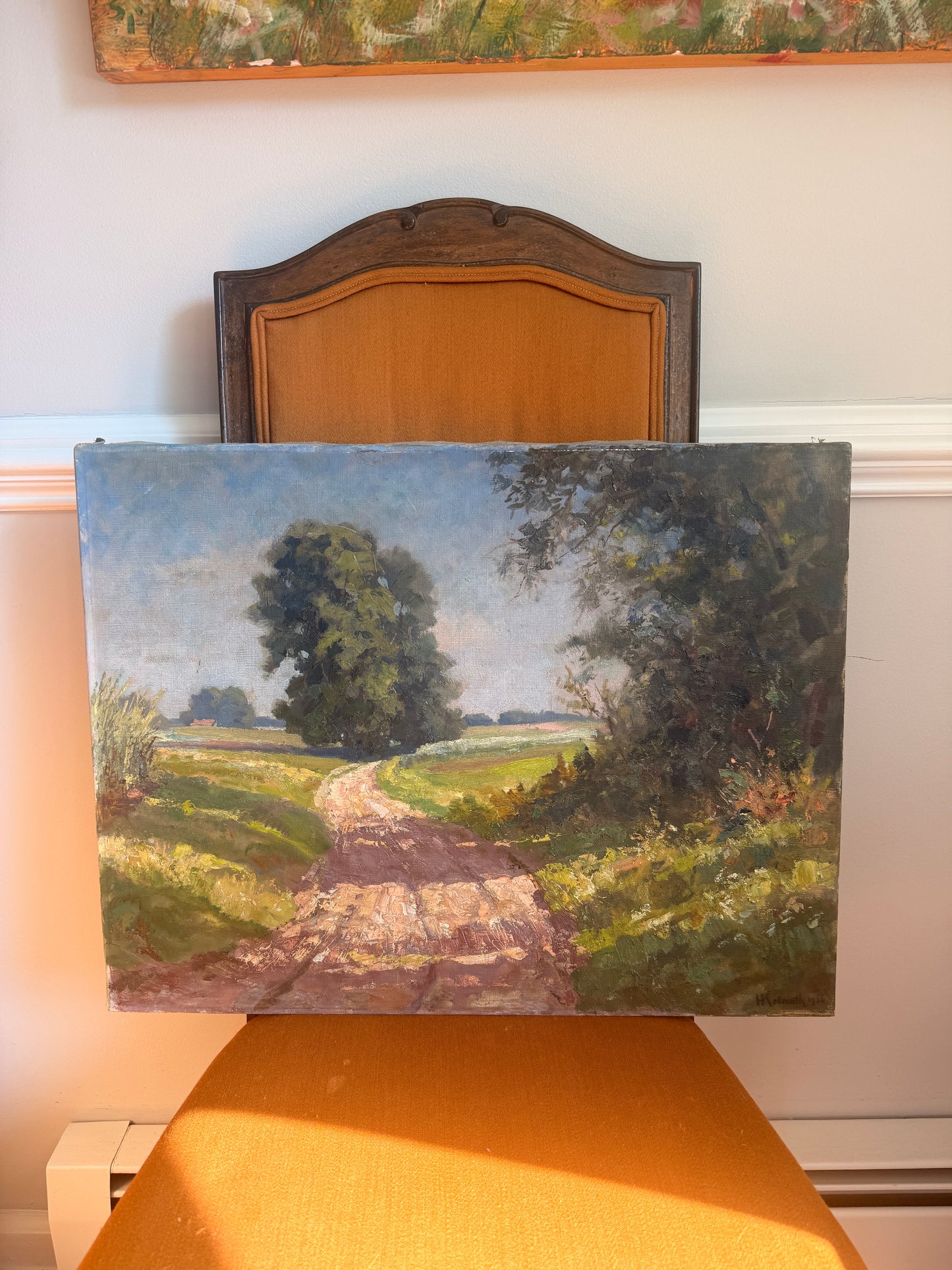 Impressionist country lane landscape, oil on canvas