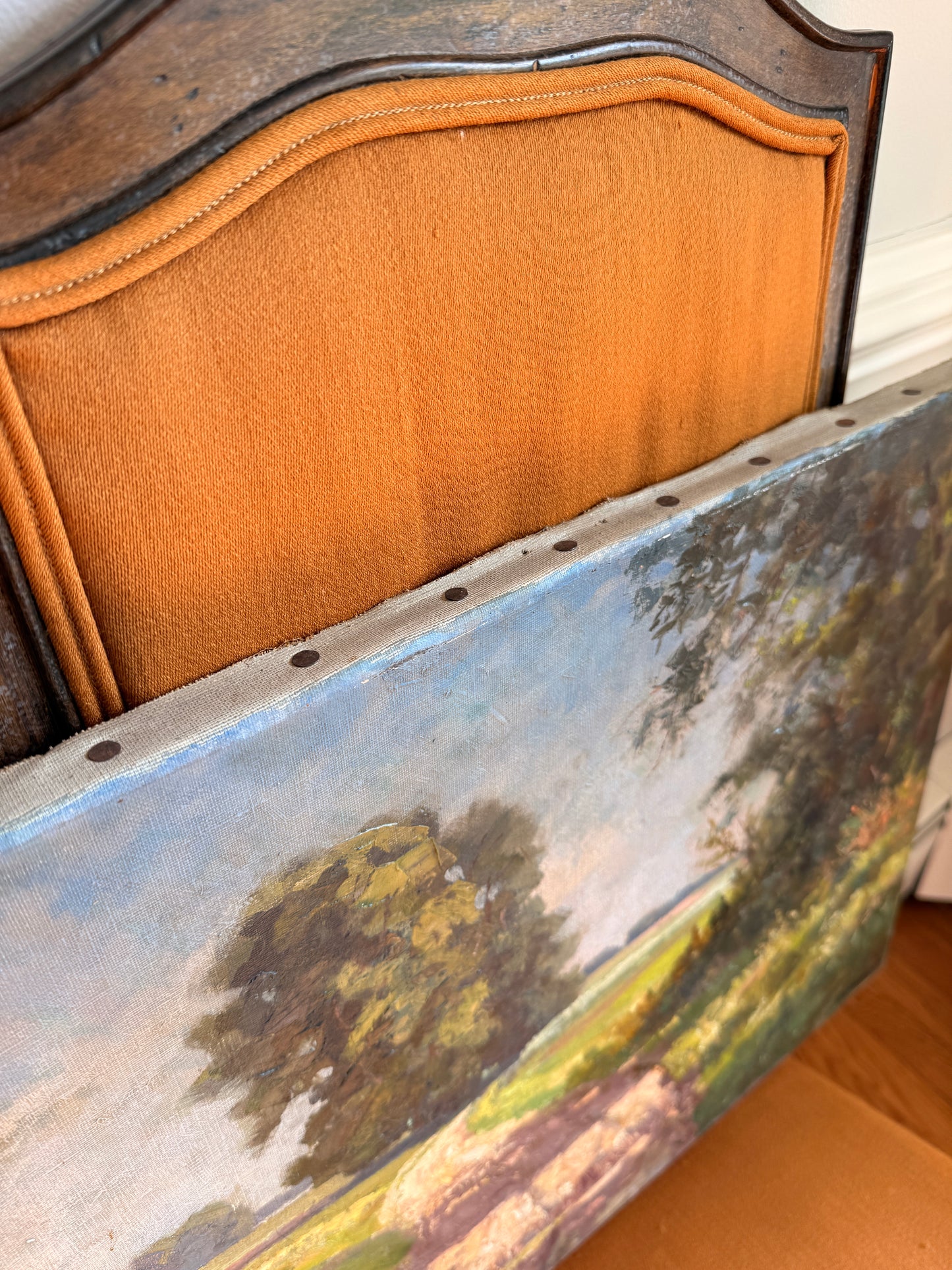 Impressionist country lane landscape, oil on canvas