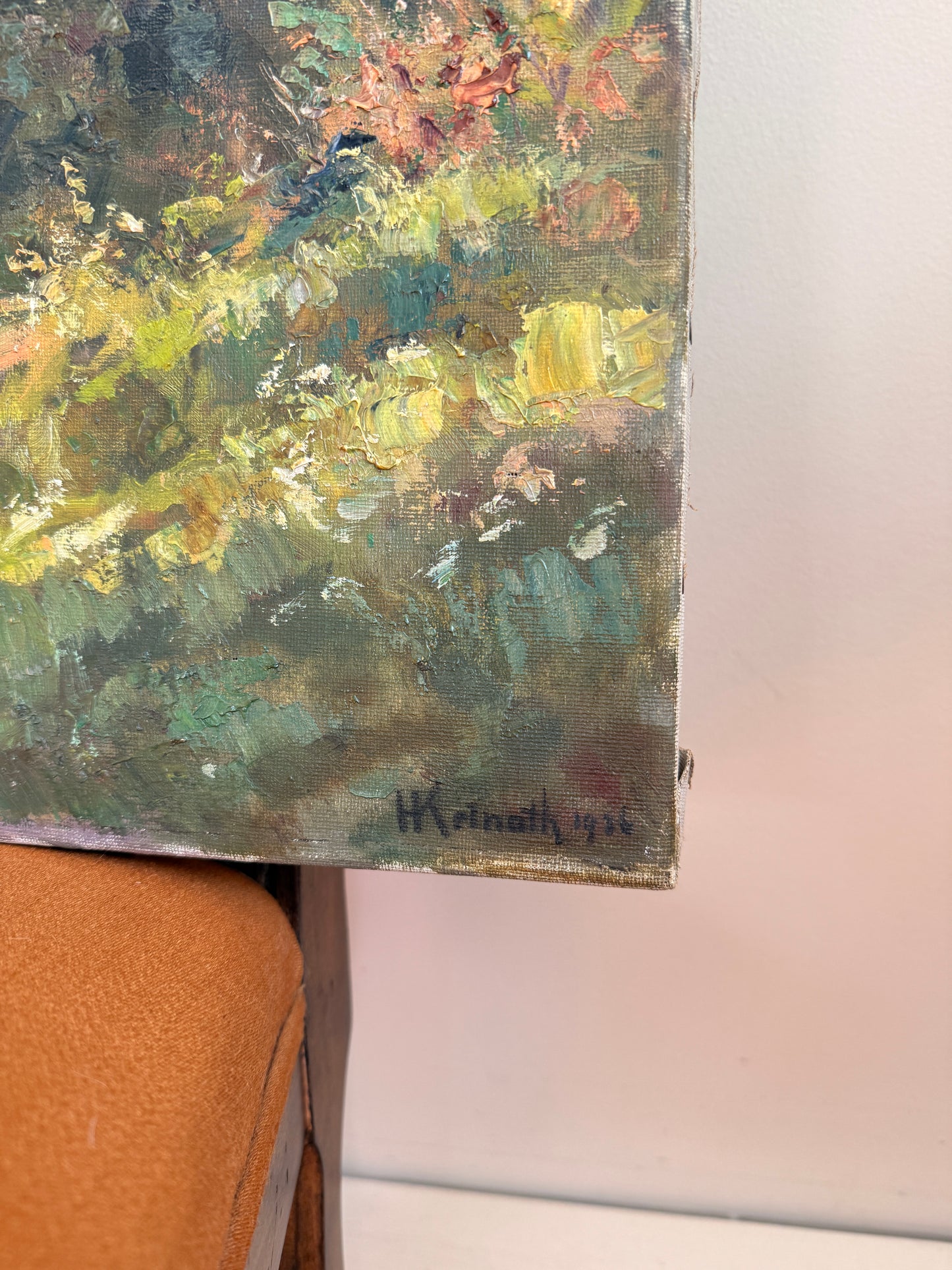 Impressionist country lane landscape, oil on canvas