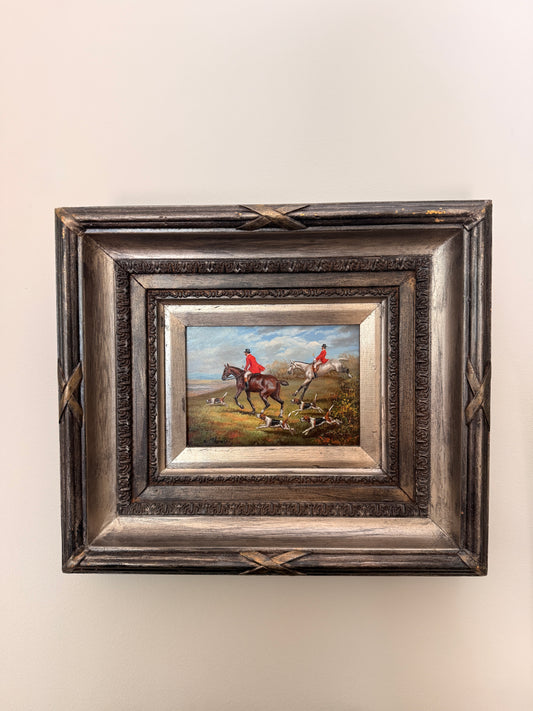 Vintage fox hunt oil on board, signed W. Thomas