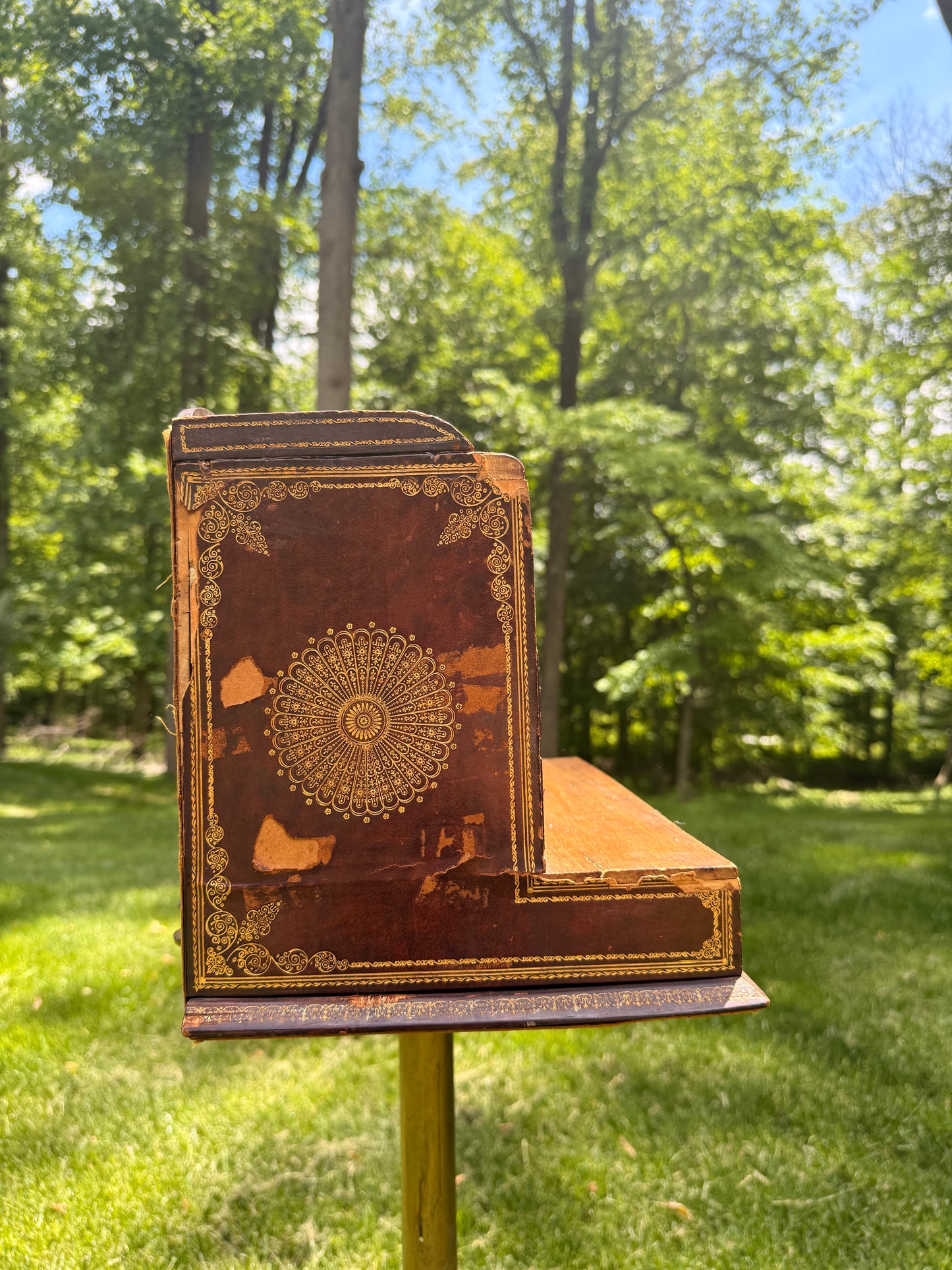 Antique gilt-tooled leather desktop organizer