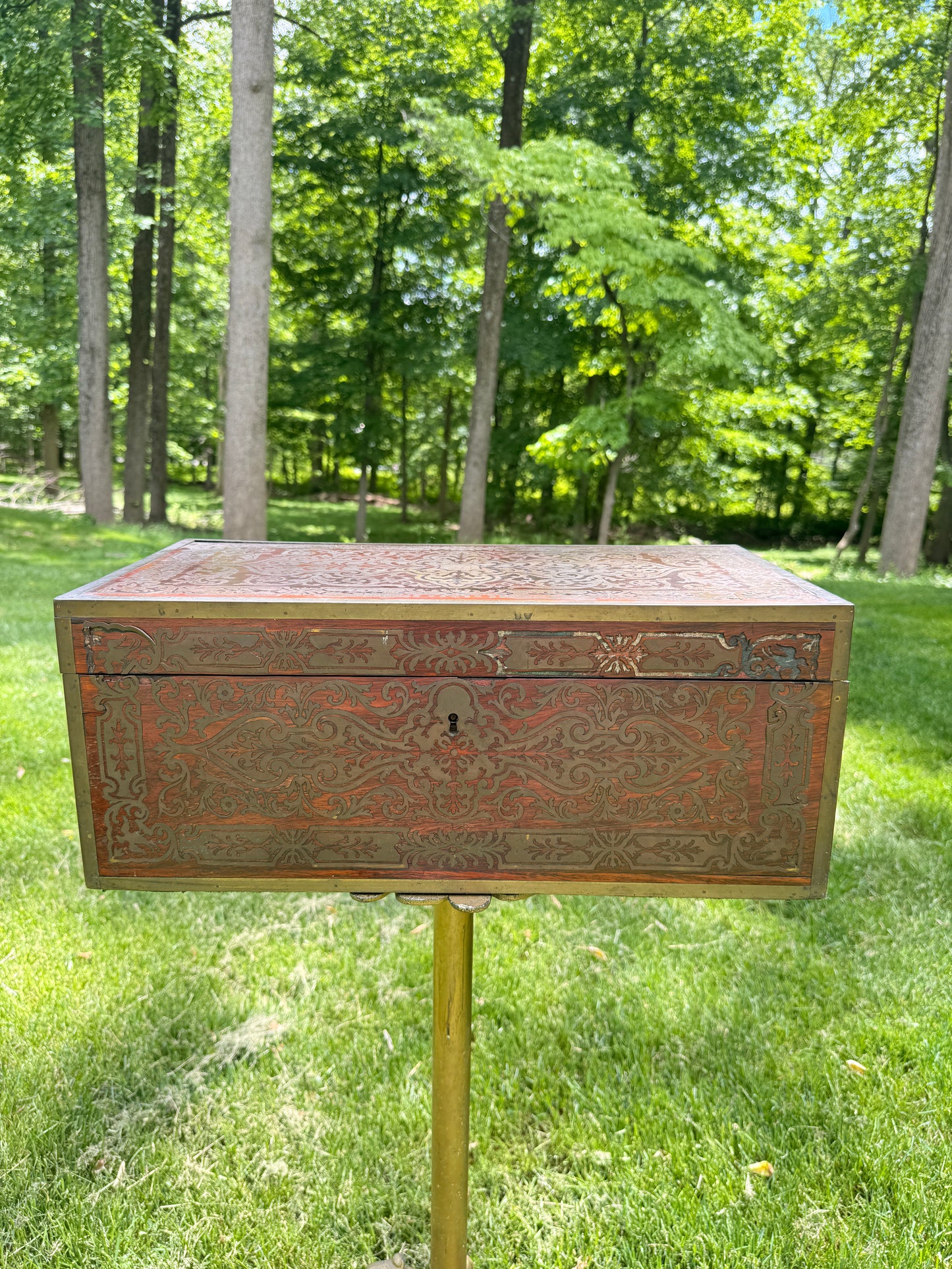 Antique English brass-inlaid rosewood writing slope/traveler's desk