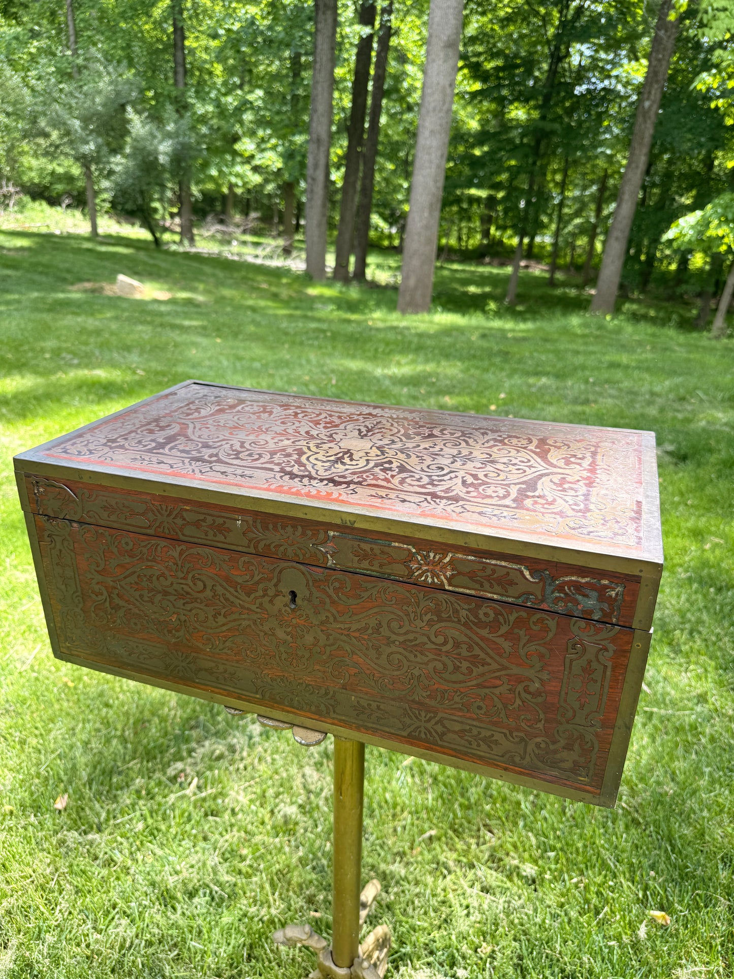 Antique English brass-inlaid rosewood writing slope/traveler's desk