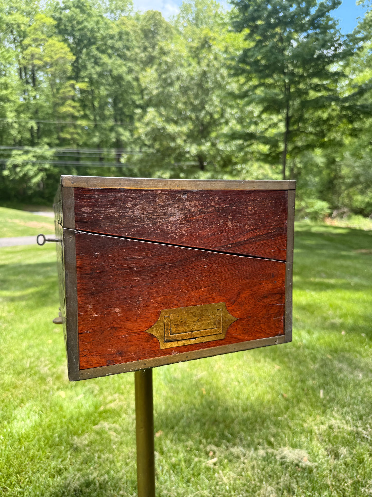 Antique English brass-inlaid rosewood writing slope/traveler's desk