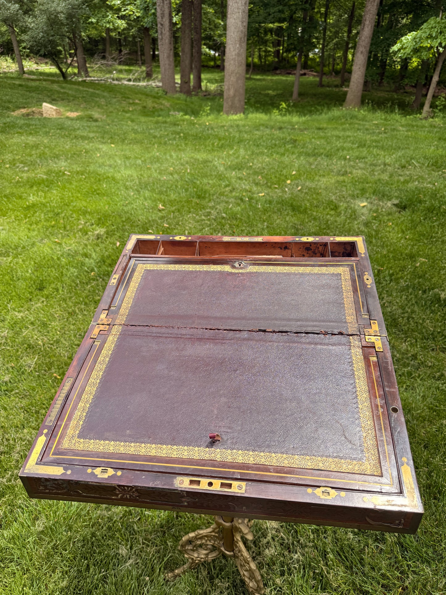 Antique English brass-inlaid rosewood writing slope/traveler's desk