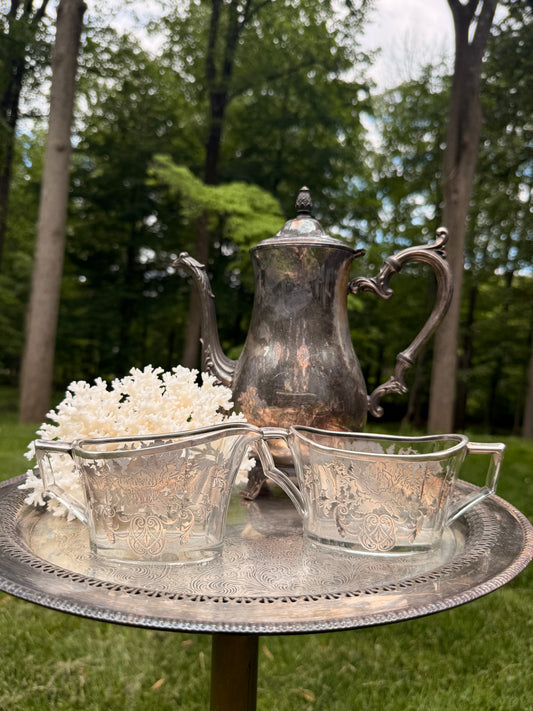 Silver-overlaid sugar and creamer set
