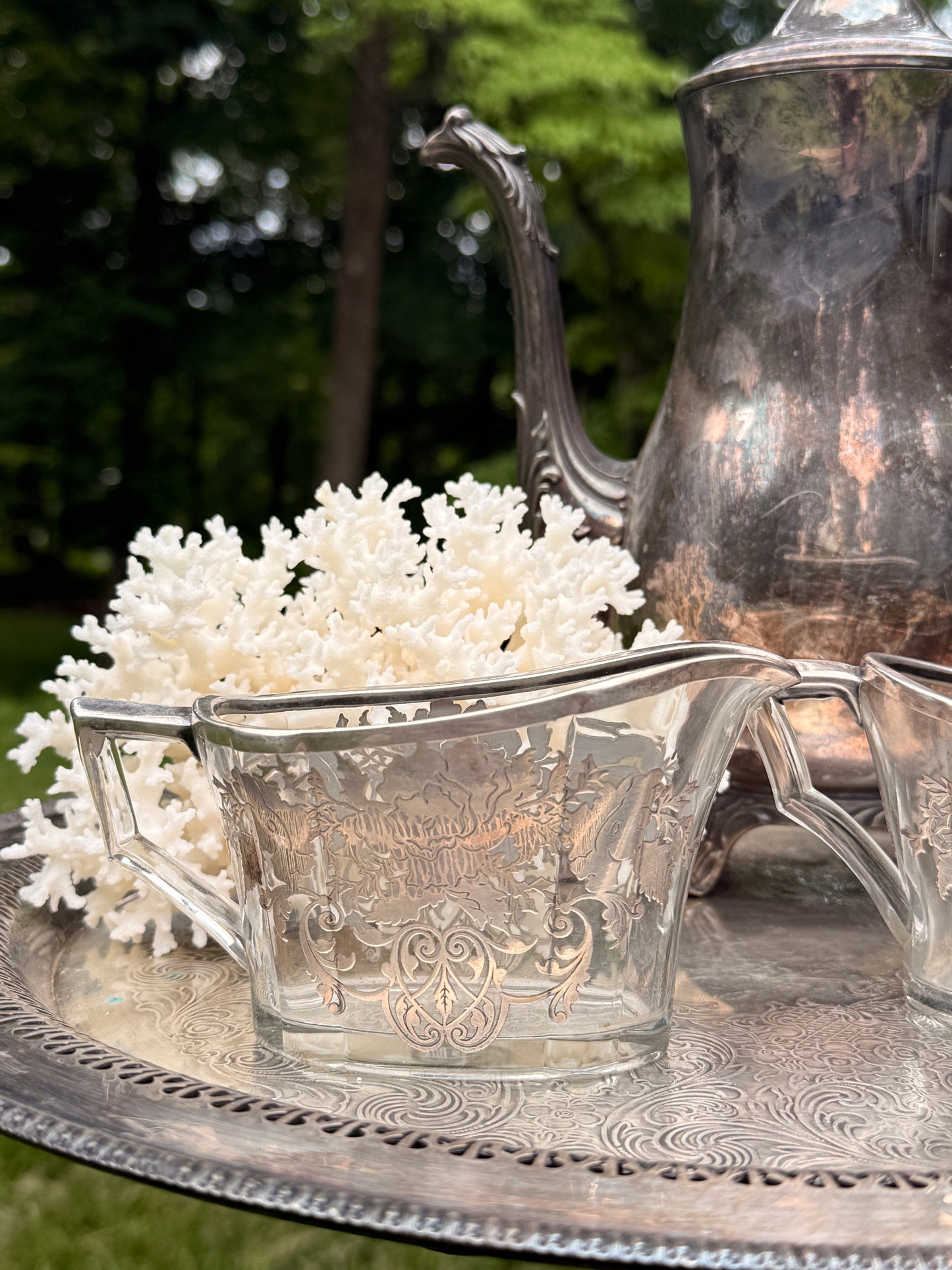 Silver-overlaid sugar and creamer set