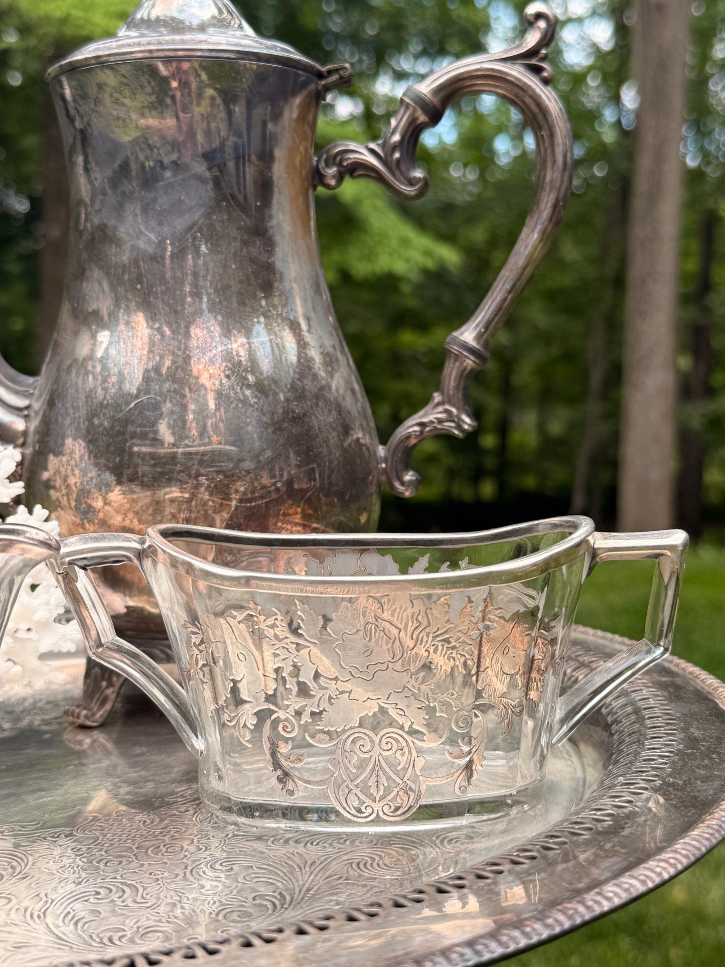 Silver-overlaid sugar and creamer set