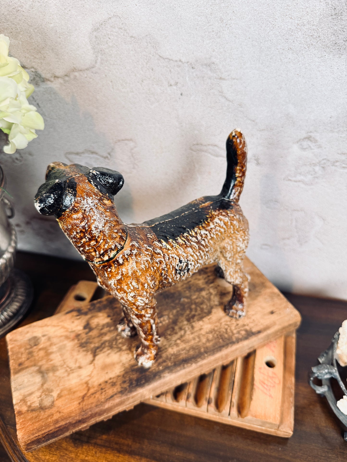 Hubley cast iron doorstop, Wire Fox Terrier