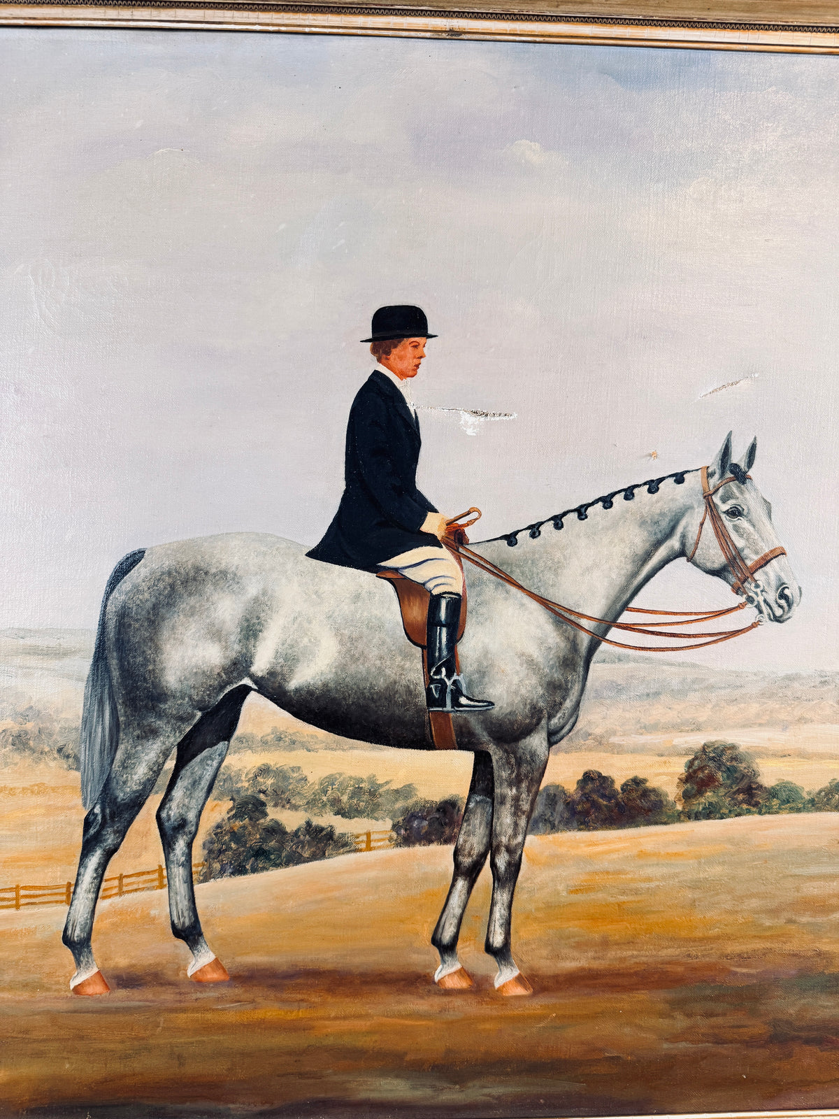 Equestrian on dappled grey horse, signed JC Johnston, oil on canvas