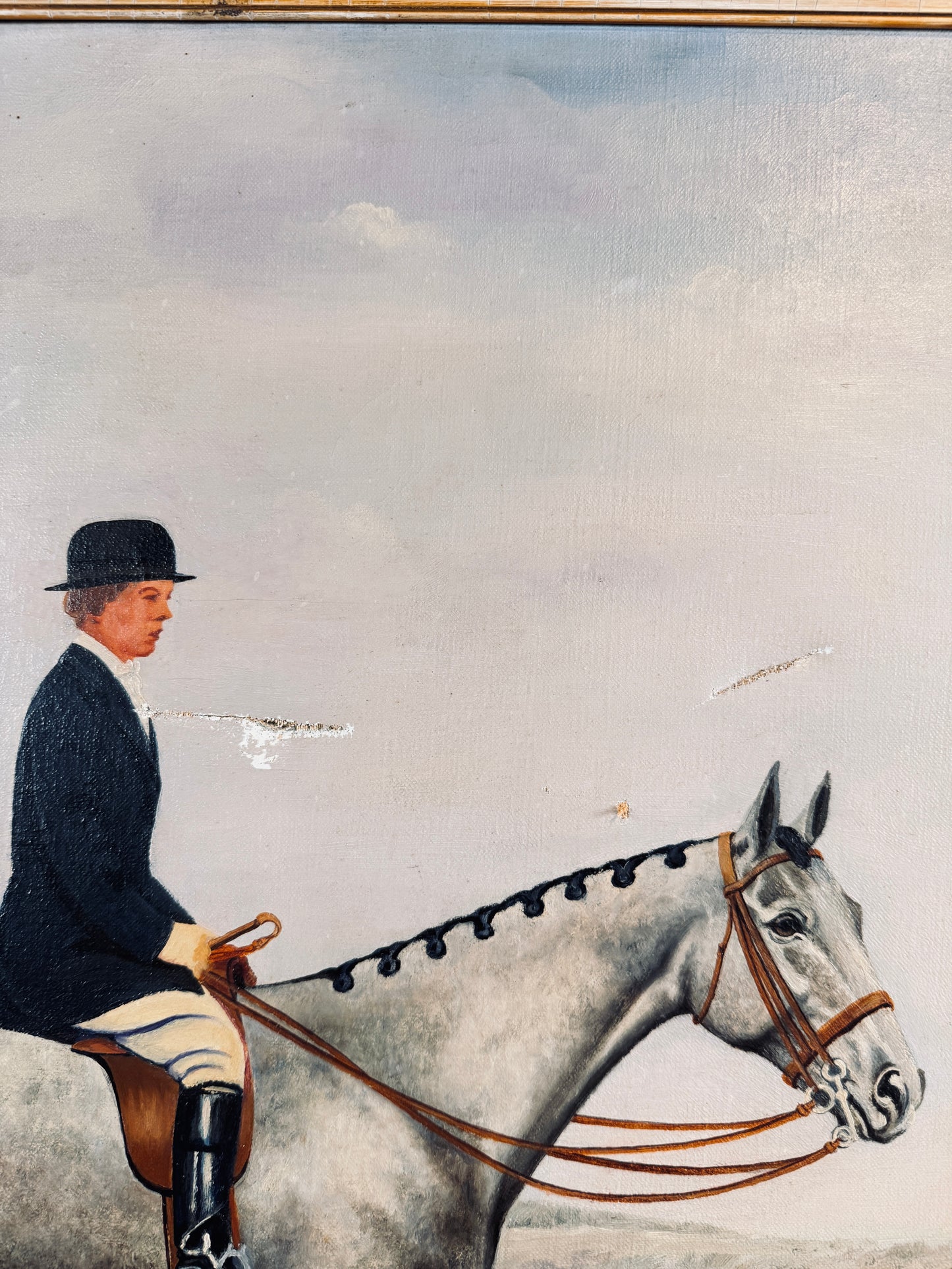 Equestrian on dappled grey horse, signed JC Johnston, oil on canvas