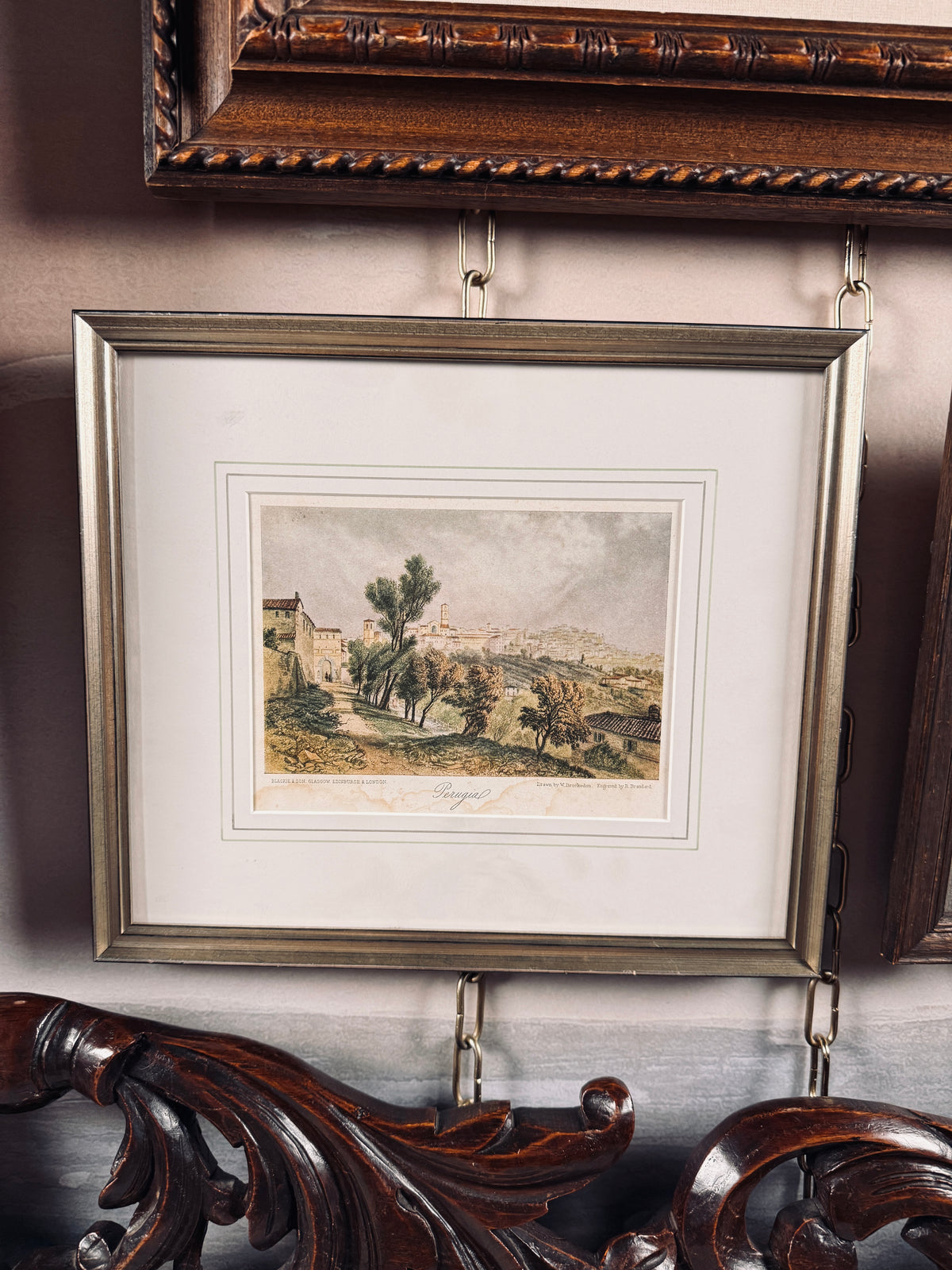 Vintage print of Perugia, Italian hill town