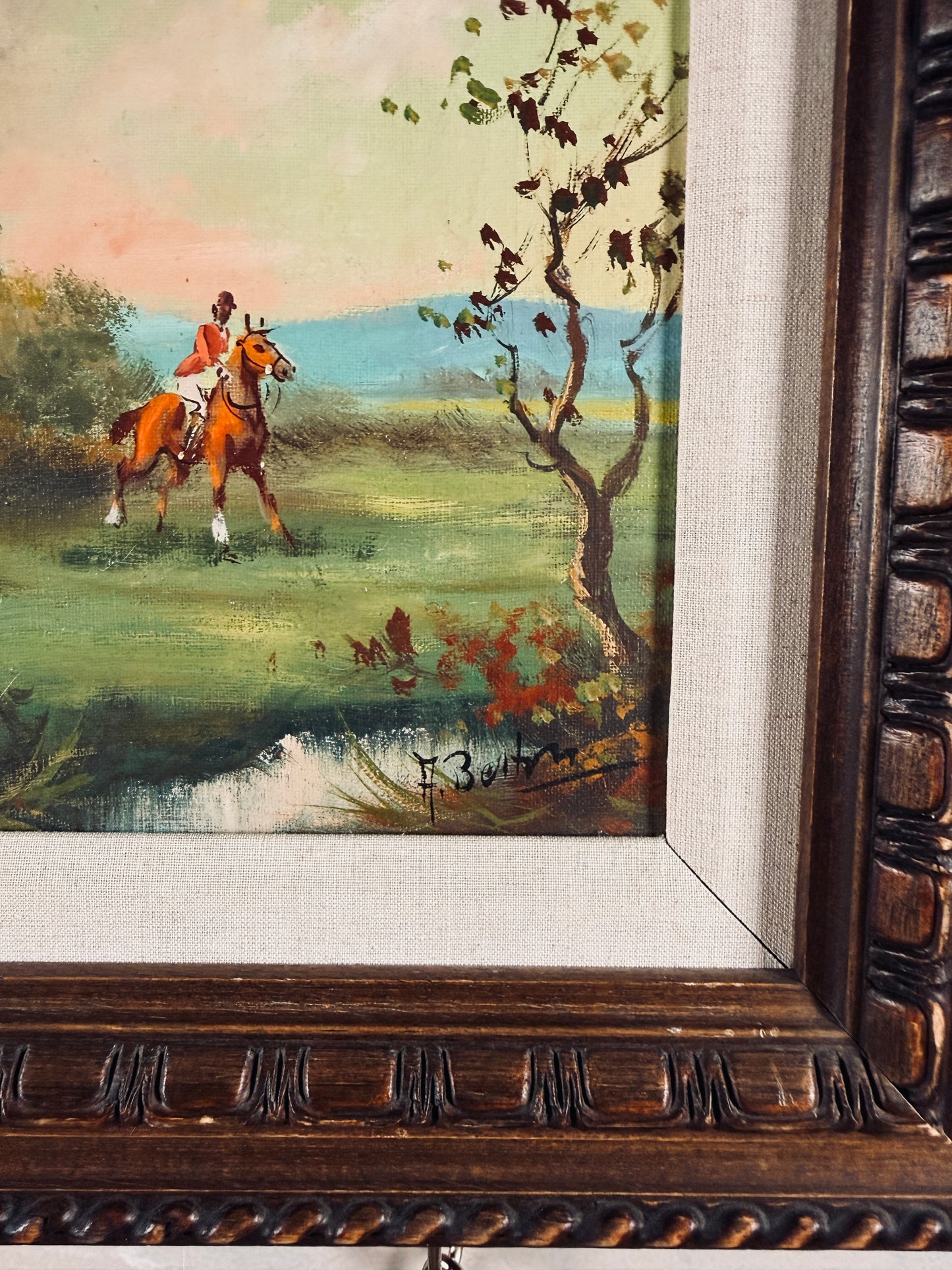Vintage Italian equestrian hunt scene, oil on canvas