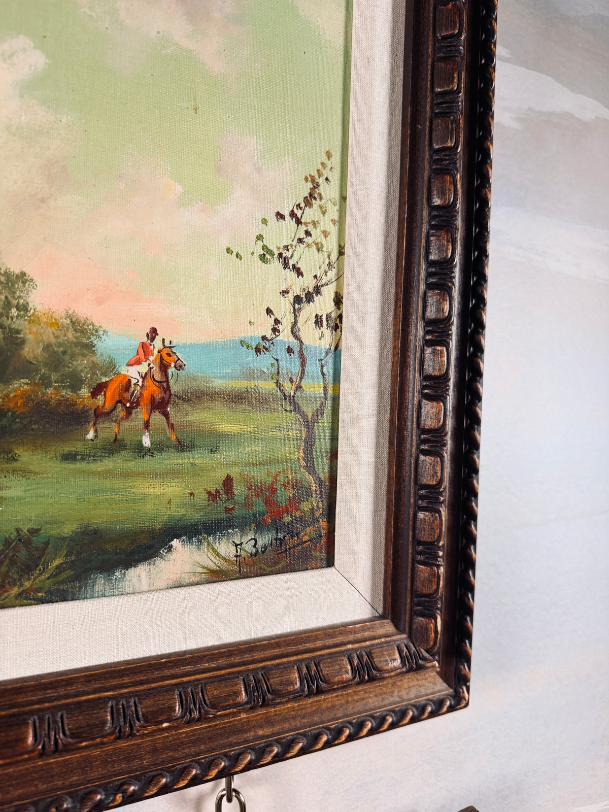 Vintage Italian equestrian hunt scene, oil on canvas