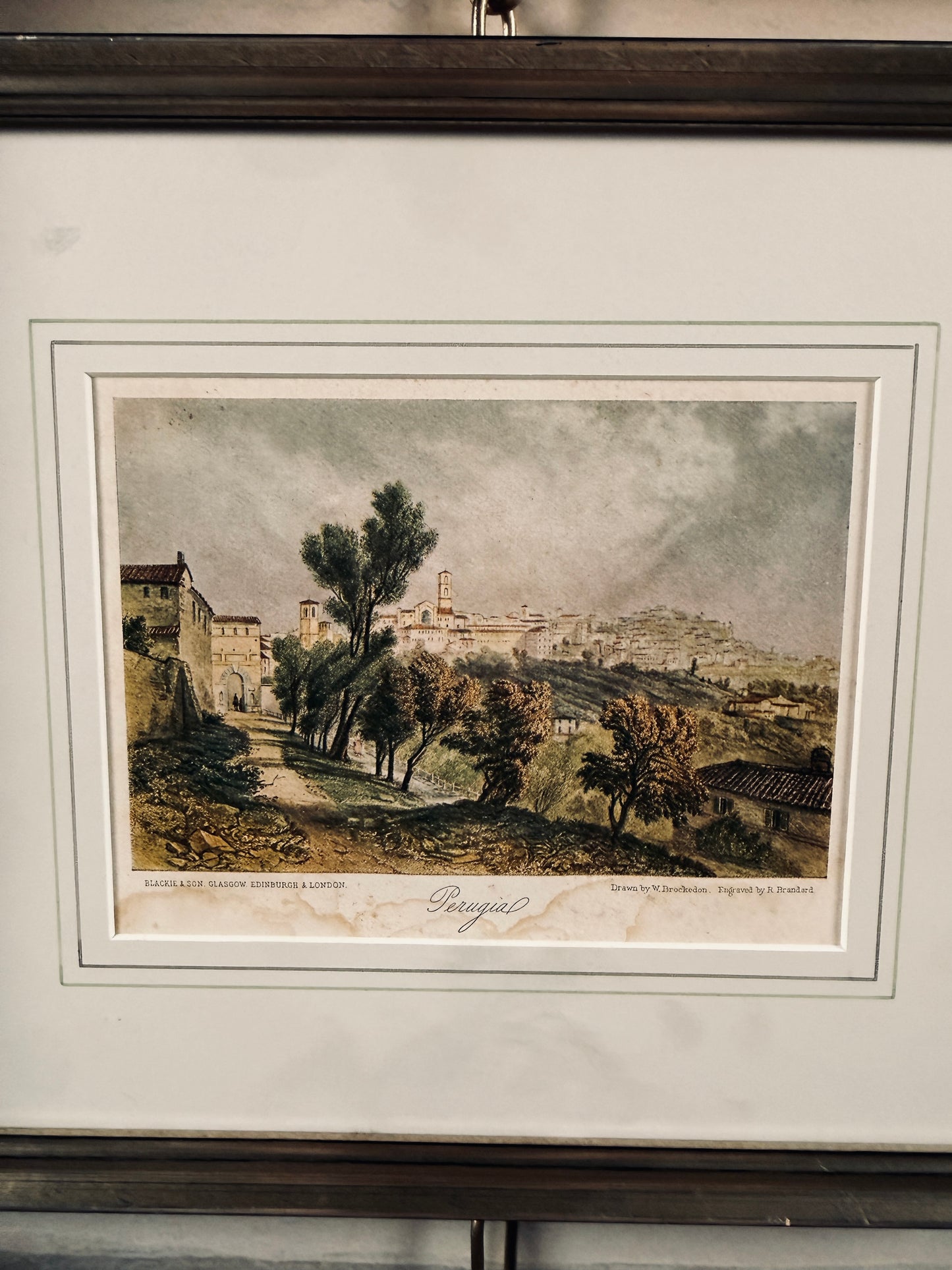 Vintage print of Perugia, Italian hill town