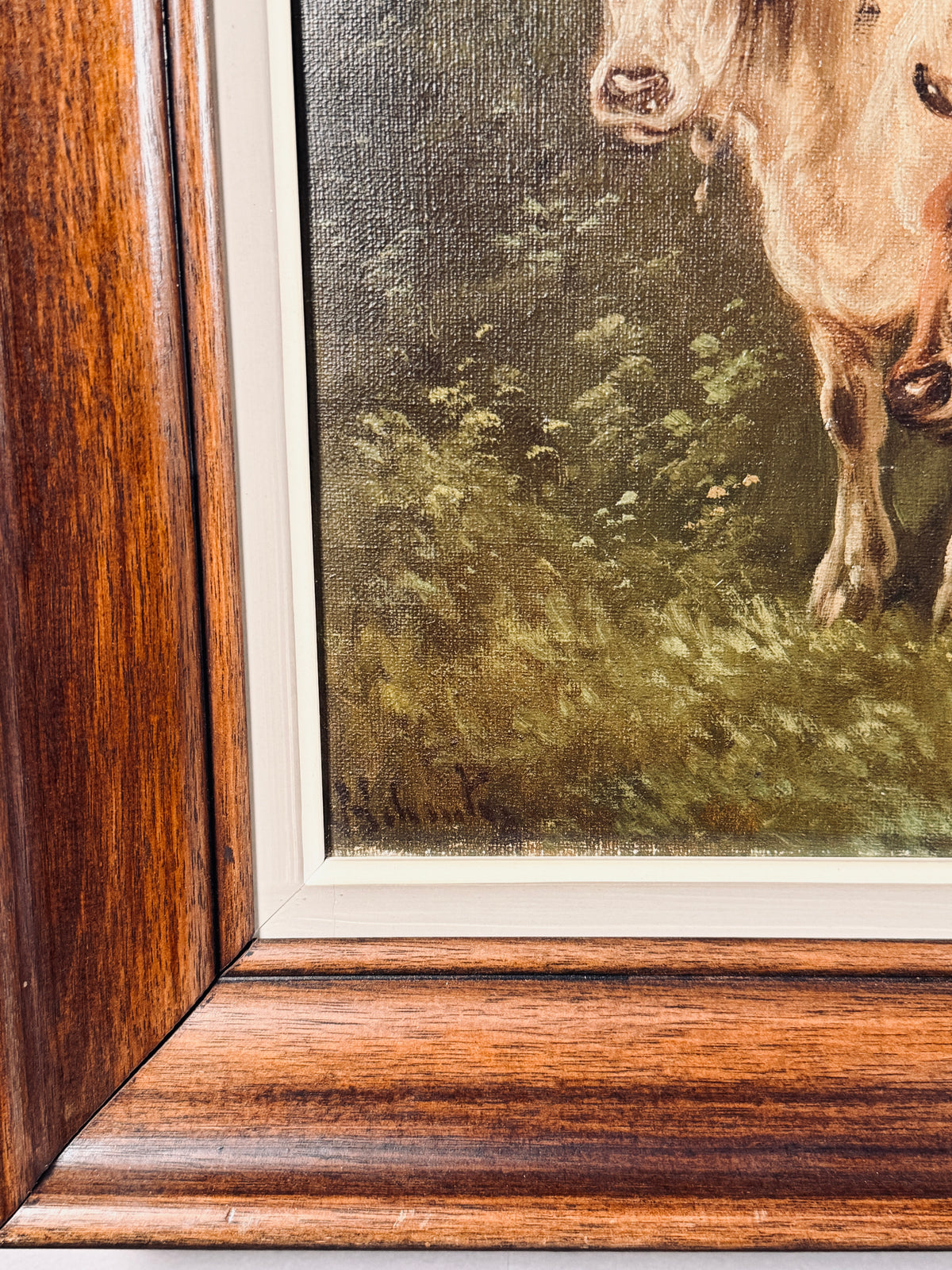 Antique cows in a muted pasture, signed, oil on canvas