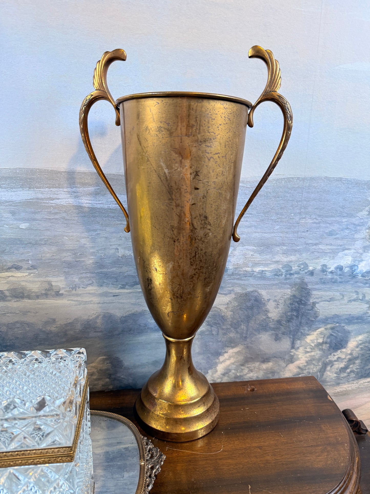 Vintage large brass trophy, engraved "Anthony J. Grossi Award"