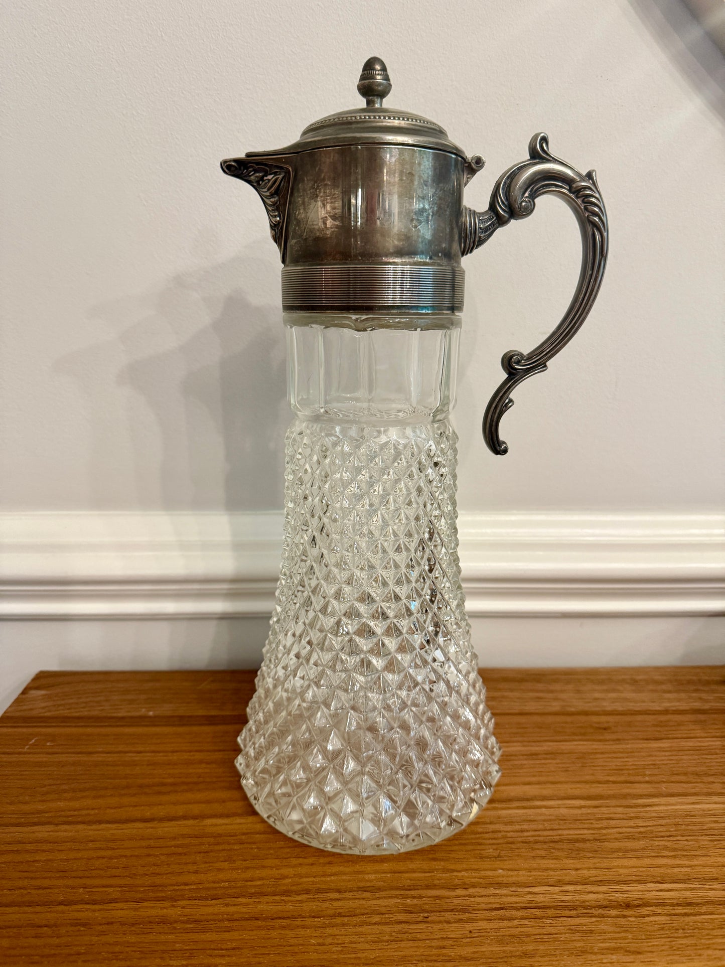 Victorian-Style Cut Glass and Silver Plate Water Pitcher