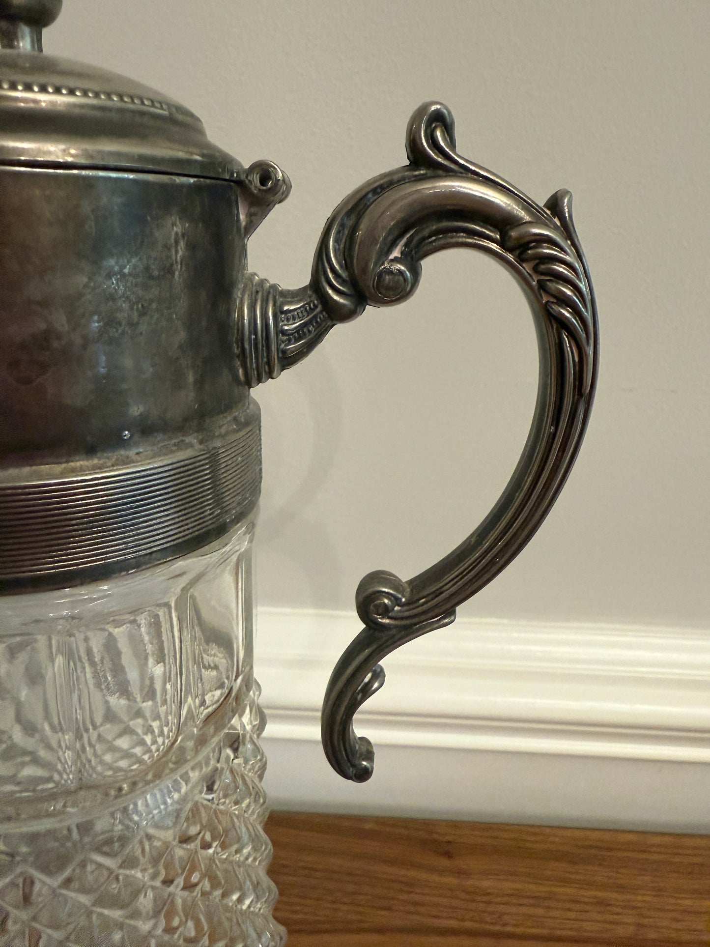 Victorian-Style Cut Glass and Silver Plate Water Pitcher