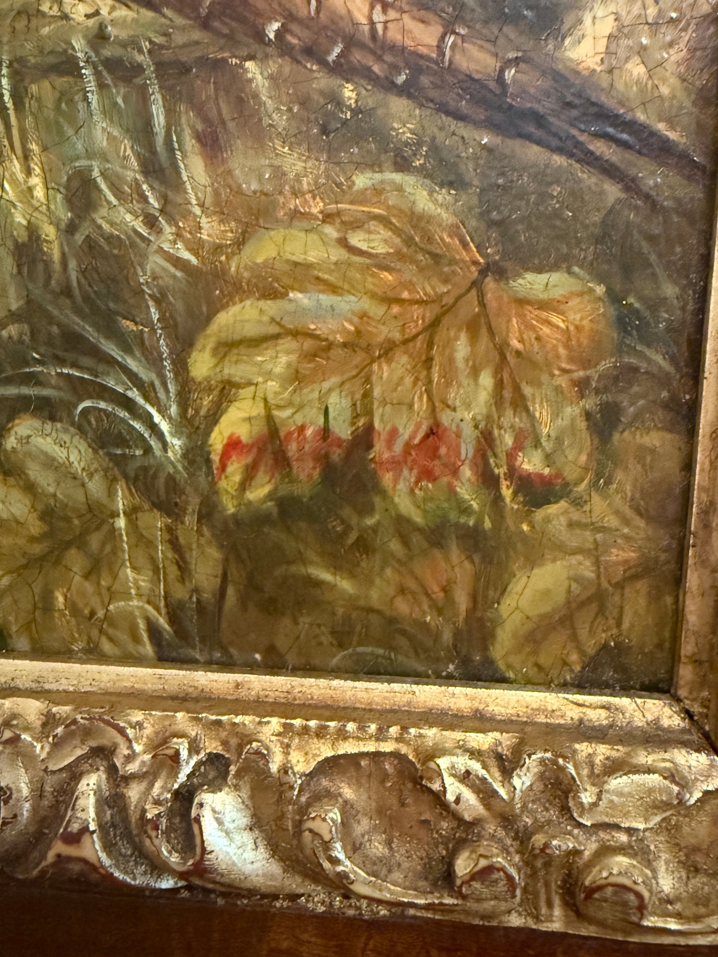 Antique Oil on Board Pheasant Painting - Woodland Game Birds Scene
