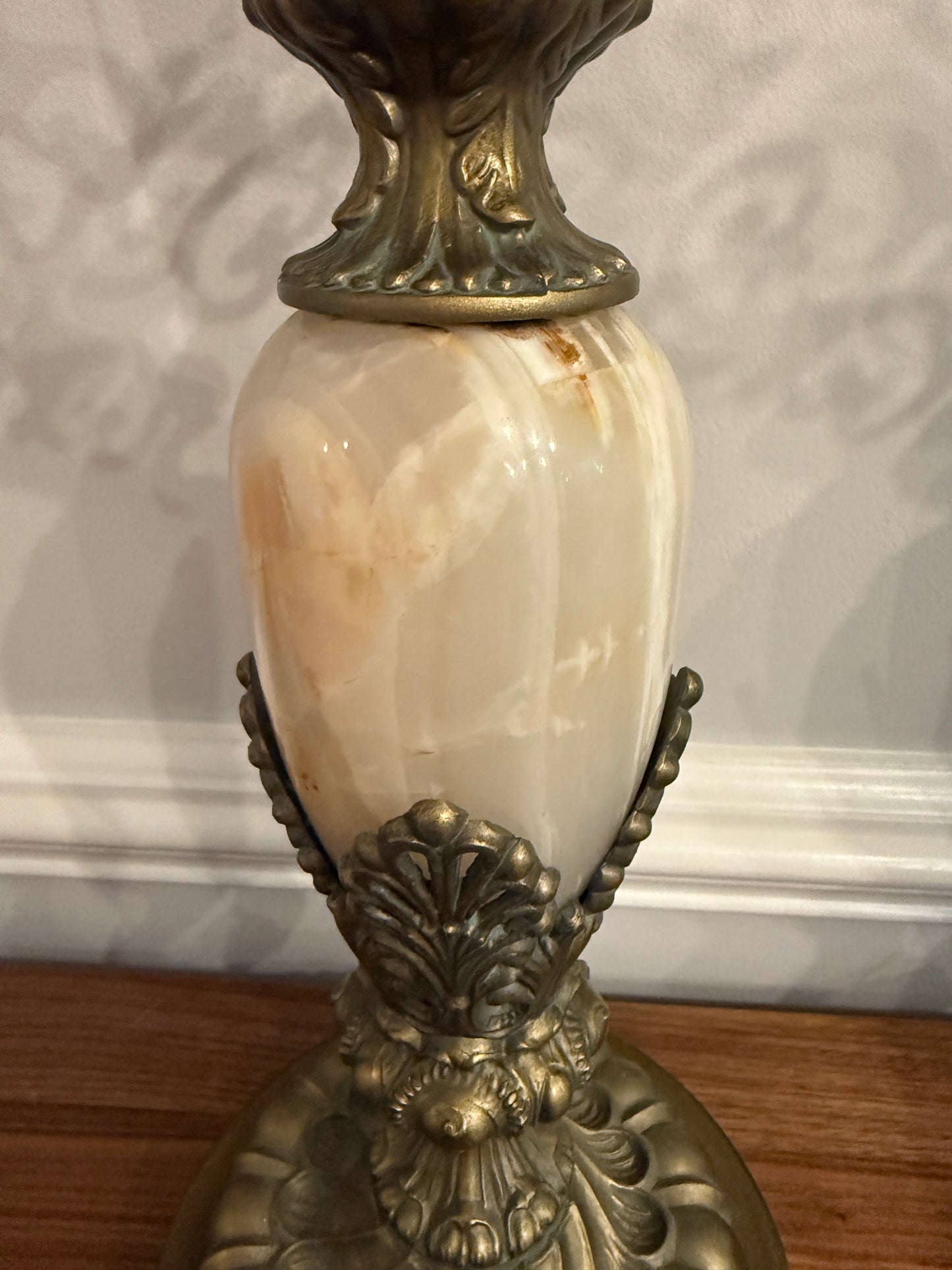 Vintage Alabaster & Brass Five-Light Candelabras (Pair)