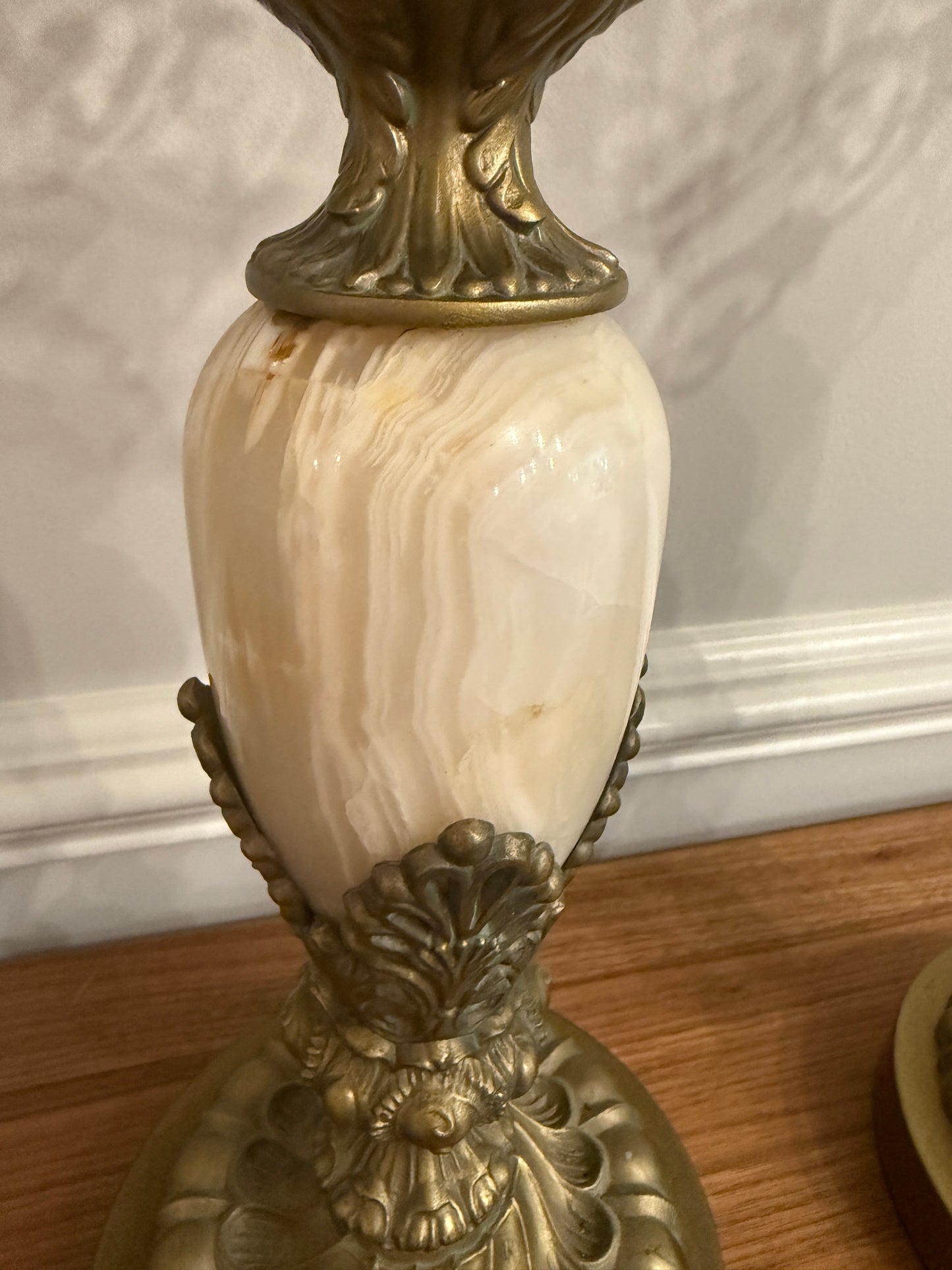 Vintage Alabaster & Brass Five-Light Candelabras (Pair)