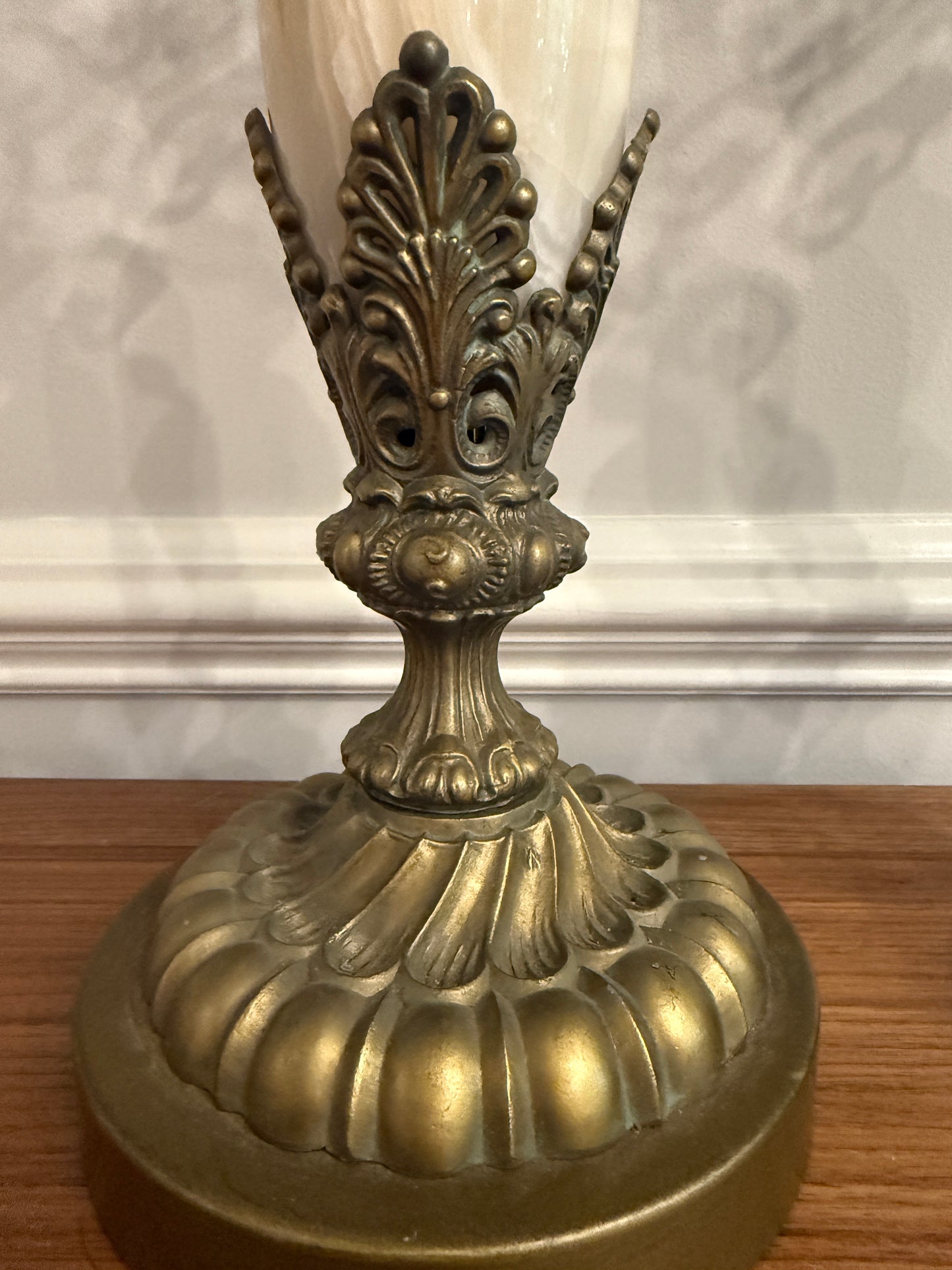Vintage Alabaster & Brass Five-Light Candelabras (Pair)