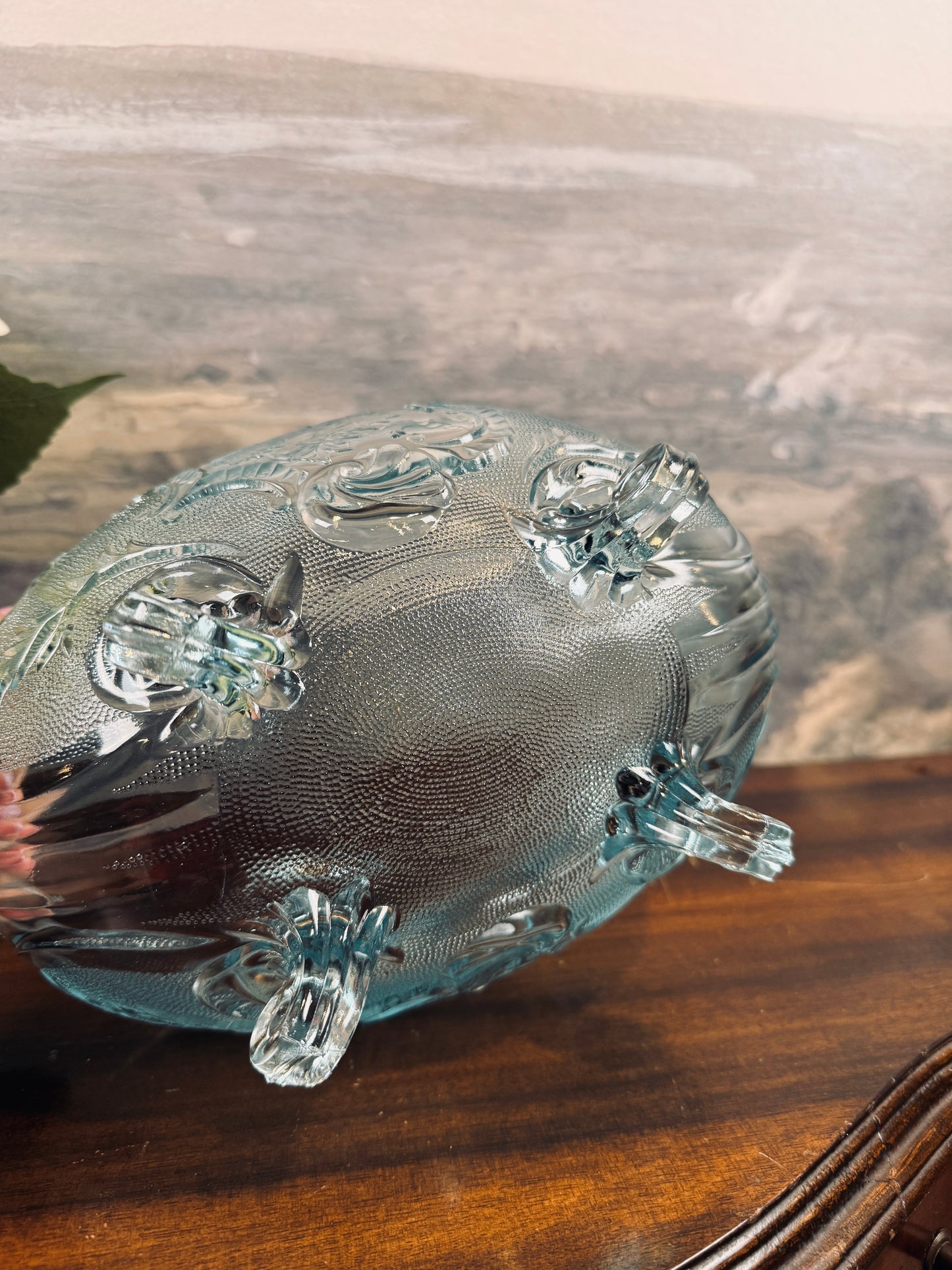 Vintage Jeanette Glass Lombardi light blue footed glass bowl