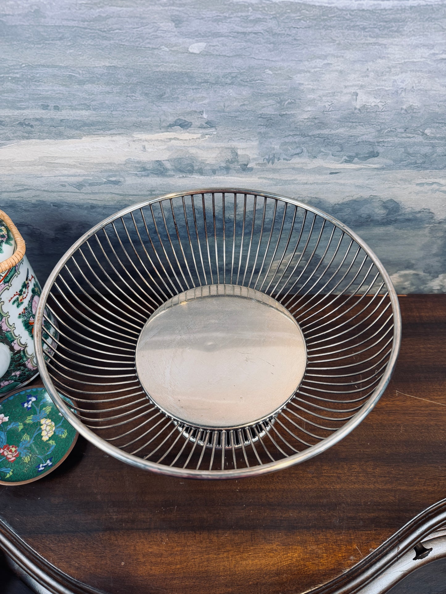 MCM silver plate pedestal fruit bowl