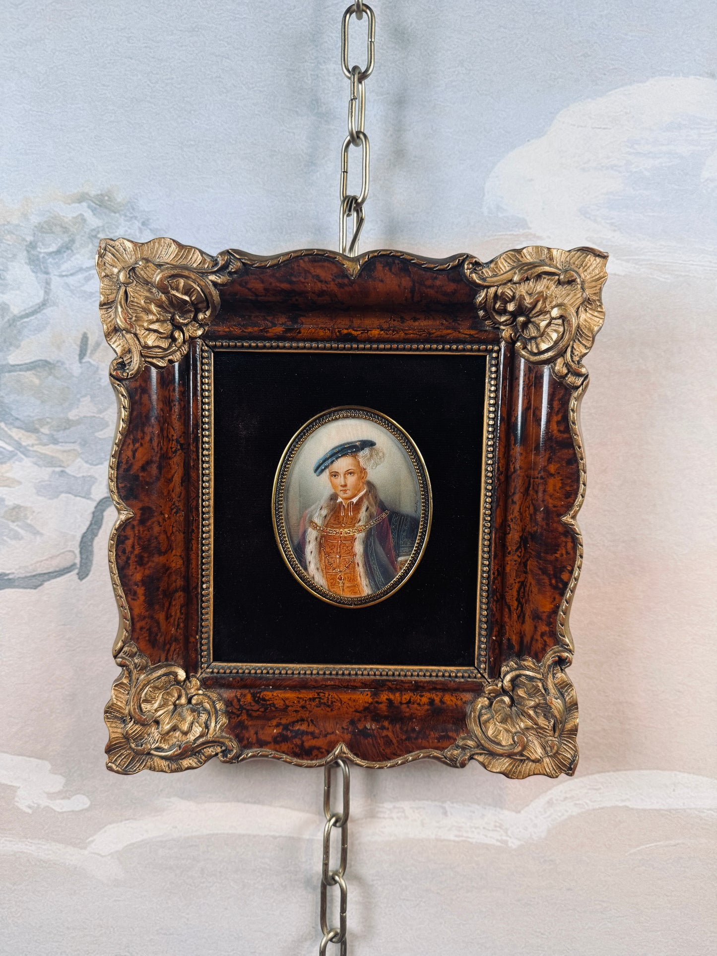Antique miniature portrait — young gentleman in Renaissance dress