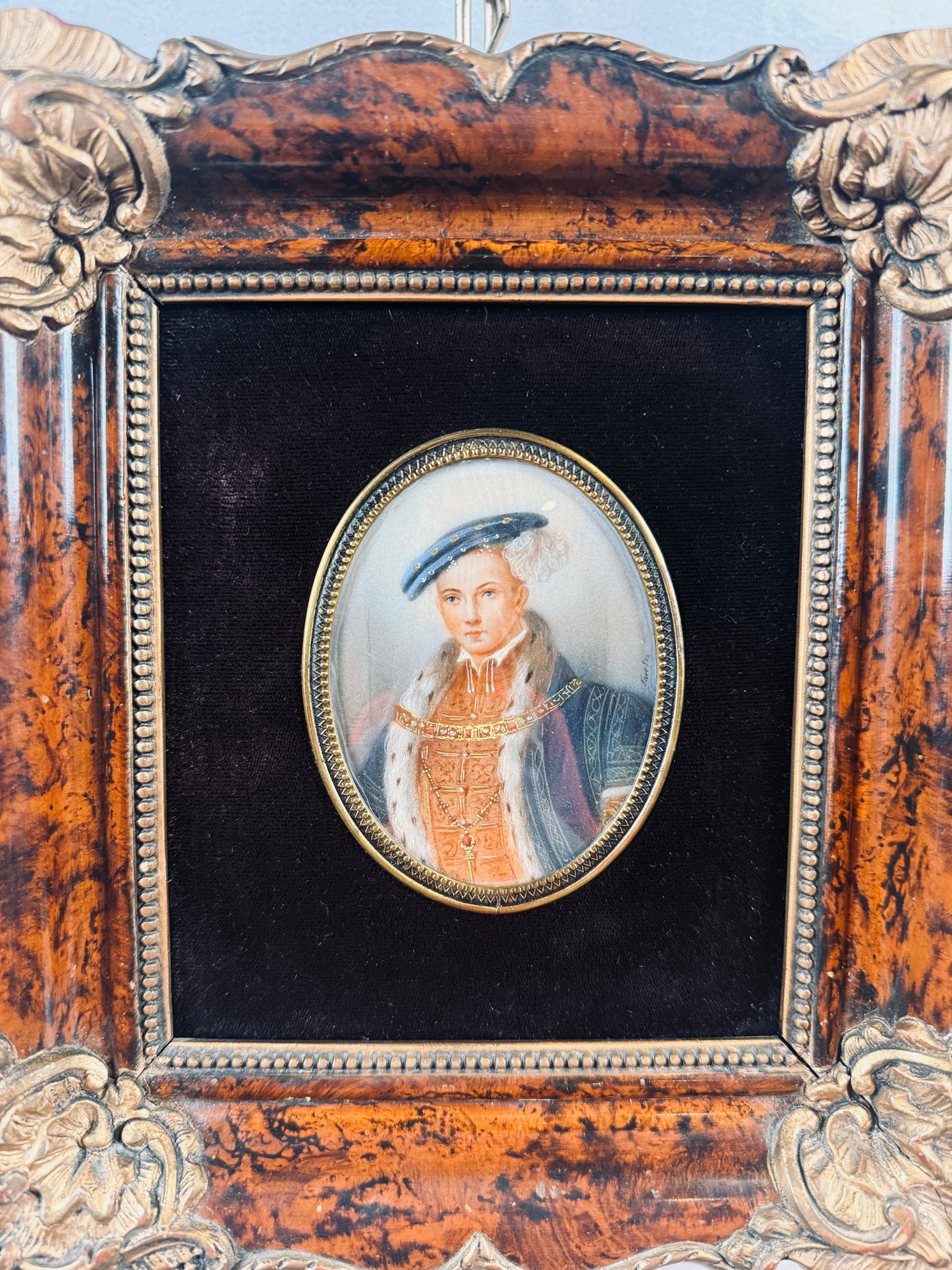 Antique miniature portrait — young gentleman in Renaissance dress