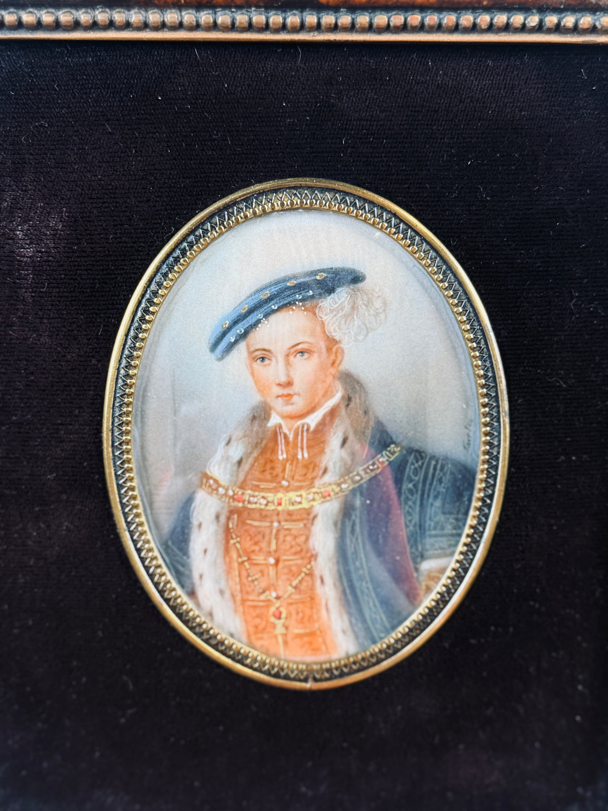 Antique miniature portrait — young gentleman in Renaissance dress