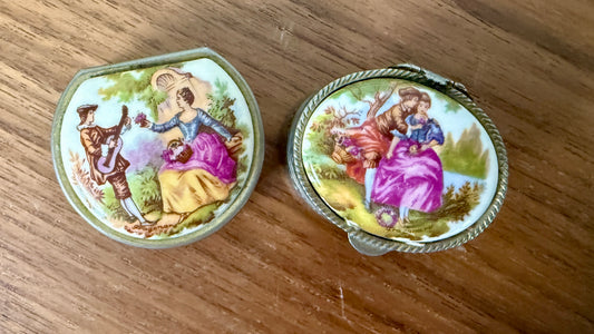 Pair of Vintage Limoges Hand-Painted Porcelain Pill Boxes