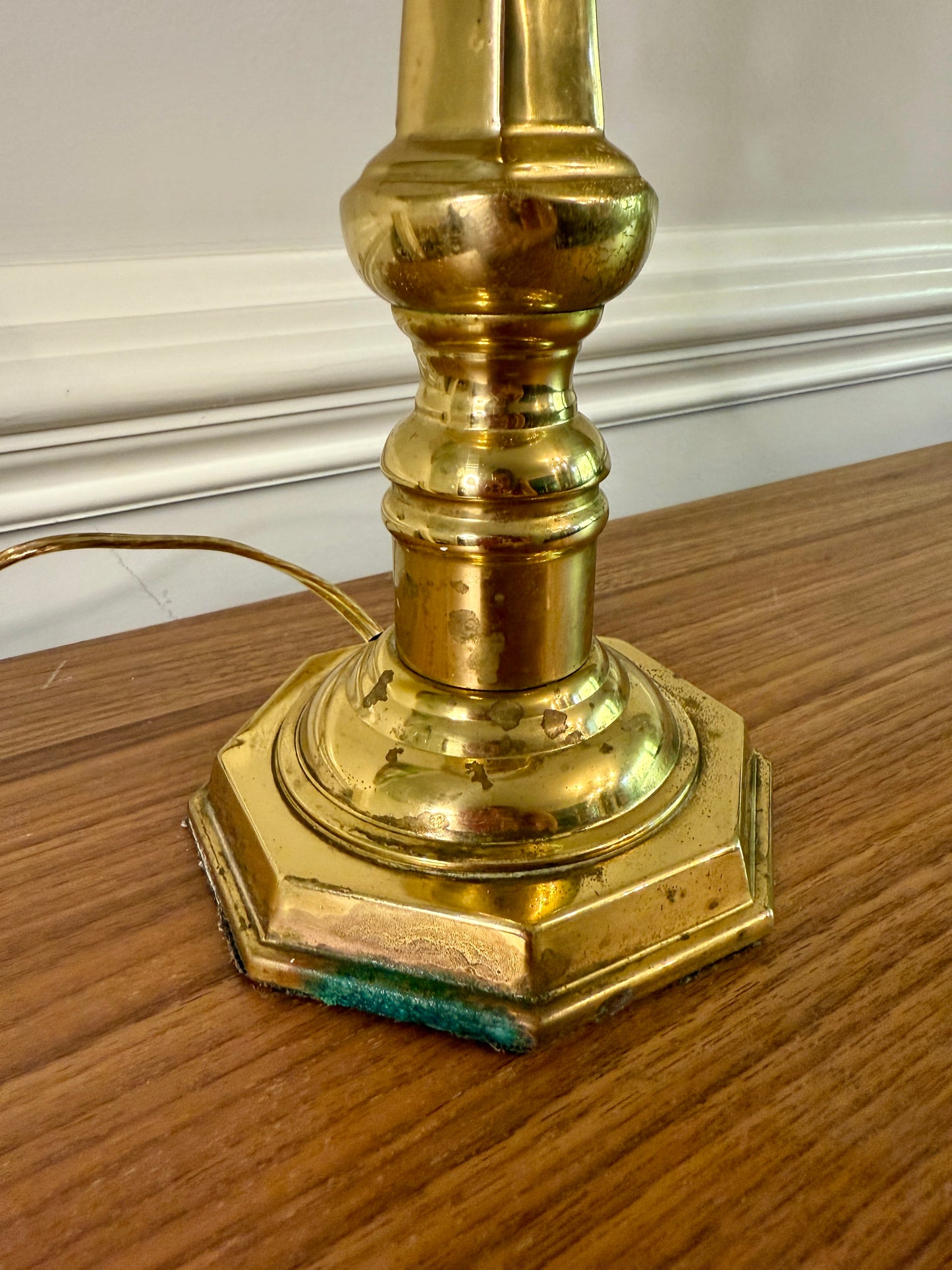 Vintage Brass Candlestick Table Lamp with Drum Shade