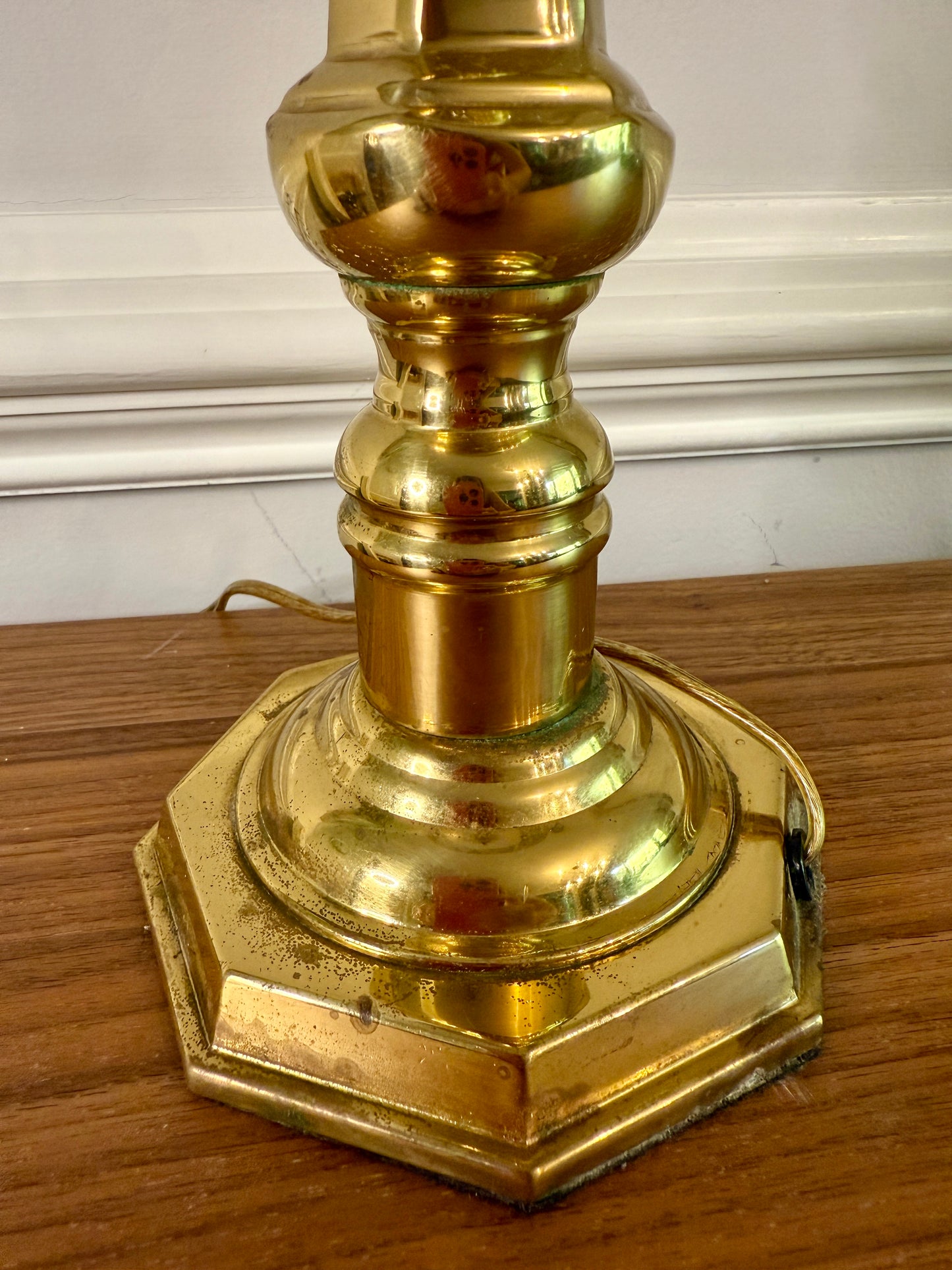Vintage Brass Candlestick Table Lamp with Drum Shade