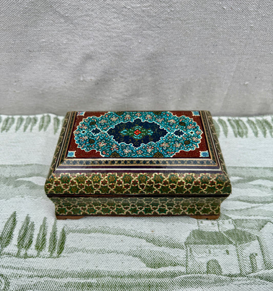 Vintage Persian Khatam Lacquered Wood Jewelry Box