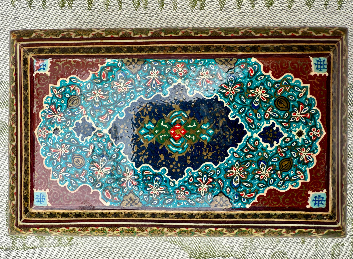 Vintage Persian Khatam Lacquered Wood Jewelry Box