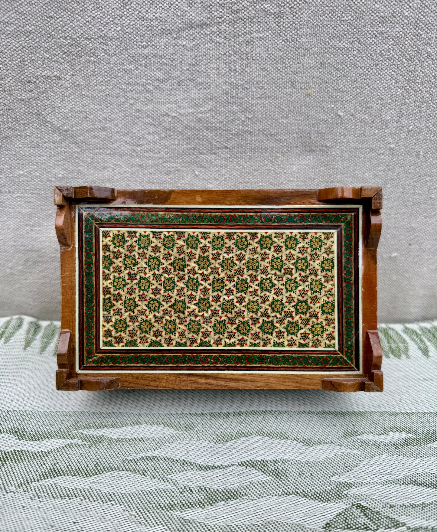 Vintage Persian Khatam Lacquered Wood Jewelry Box