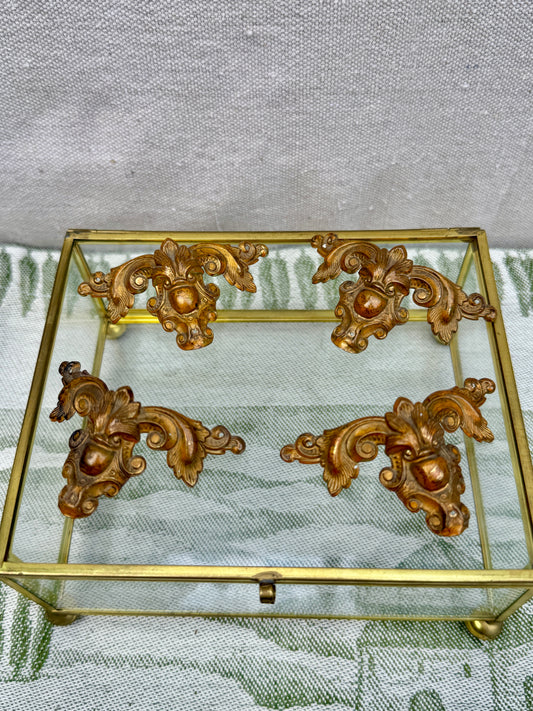 Vintage Brass Repoussé Furniture Corner Ornaments - Set of 4