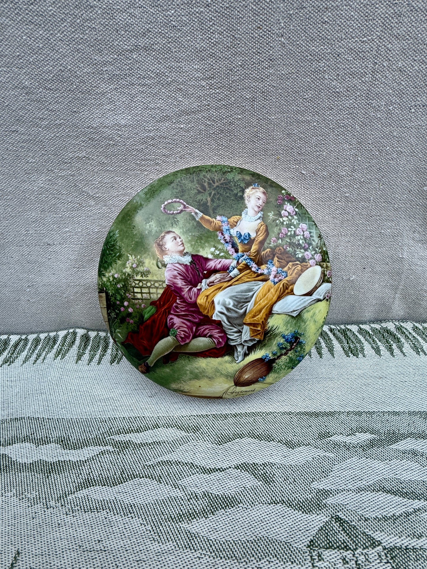 Vintage Limoges France Porcelain Trinket Box - Fragonard "The Swing" Romantic Scene