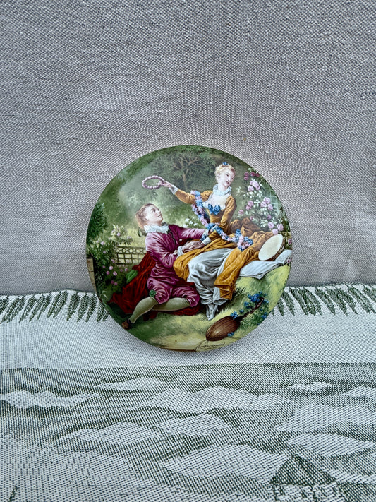 Vintage Limoges France Porcelain Trinket Box - Fragonard "The Swing" Romantic Scene